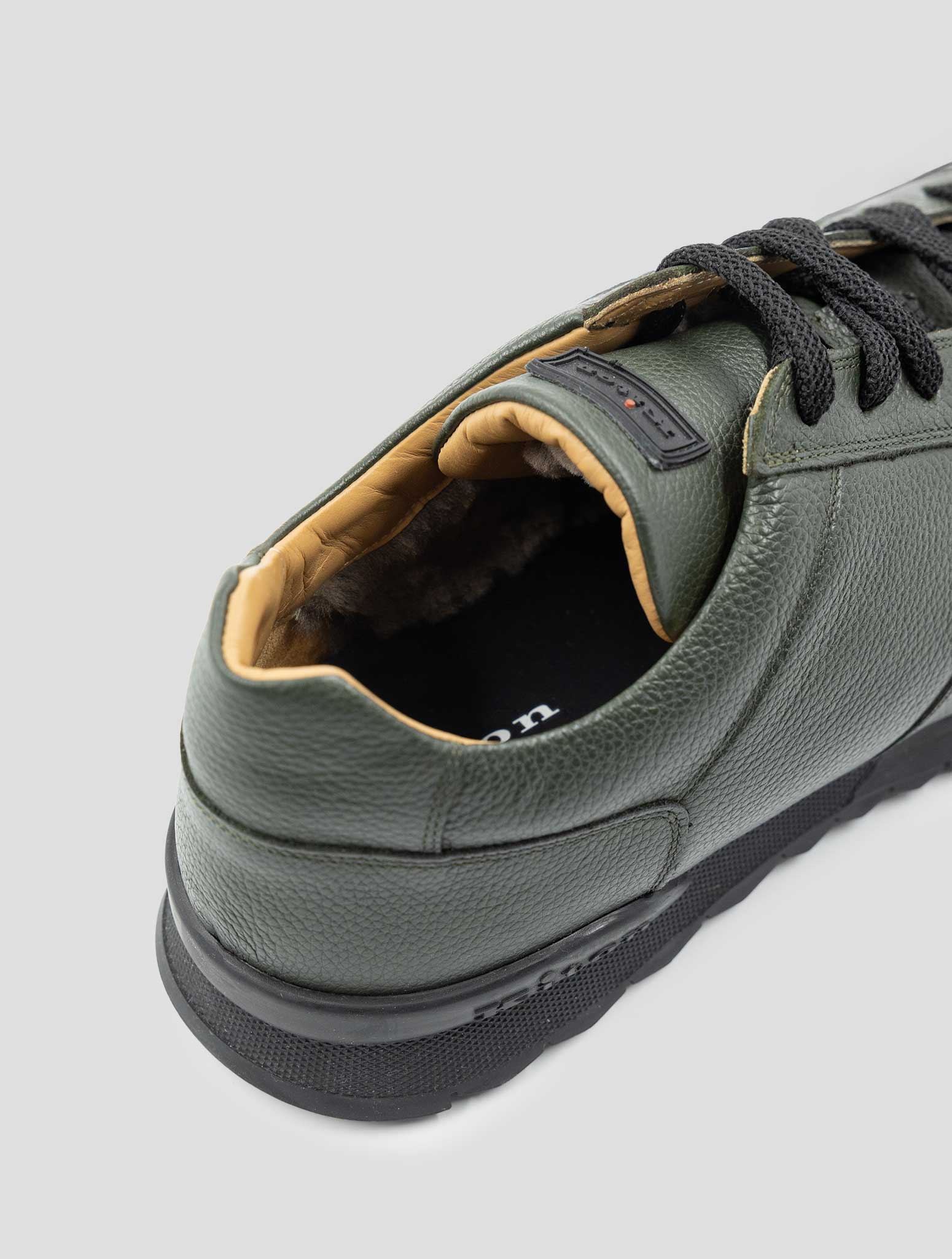 Kiton Green Leather With Fur Sneakers