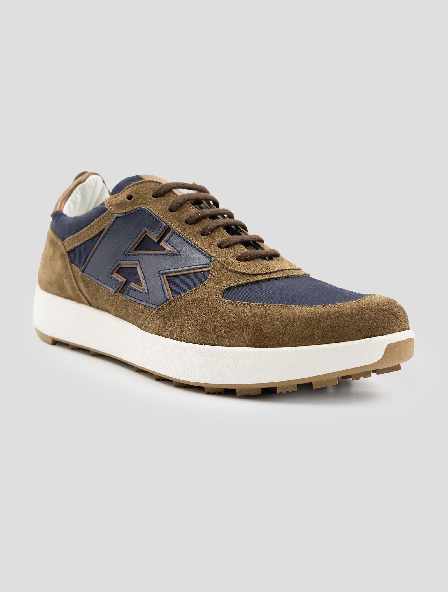 Kiton Brown Leather Suede Pl Sneakers