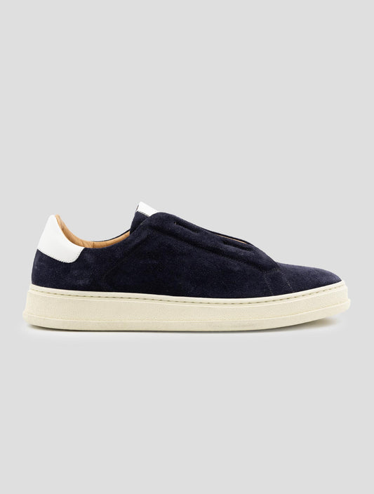 Kiton Blue White Leather Suede Sneakers