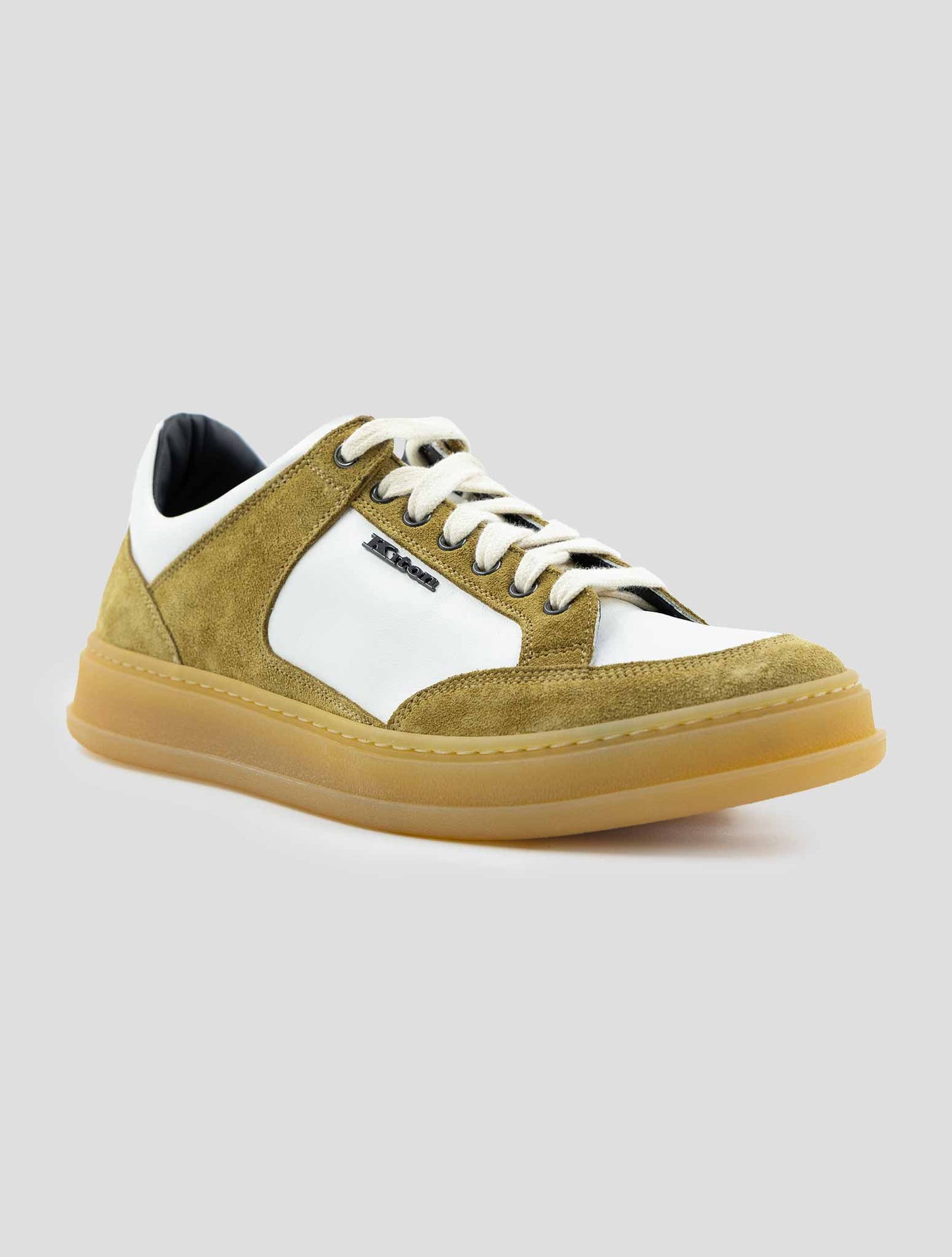 Kiton Brown White Leather Suede Leather Sneakers