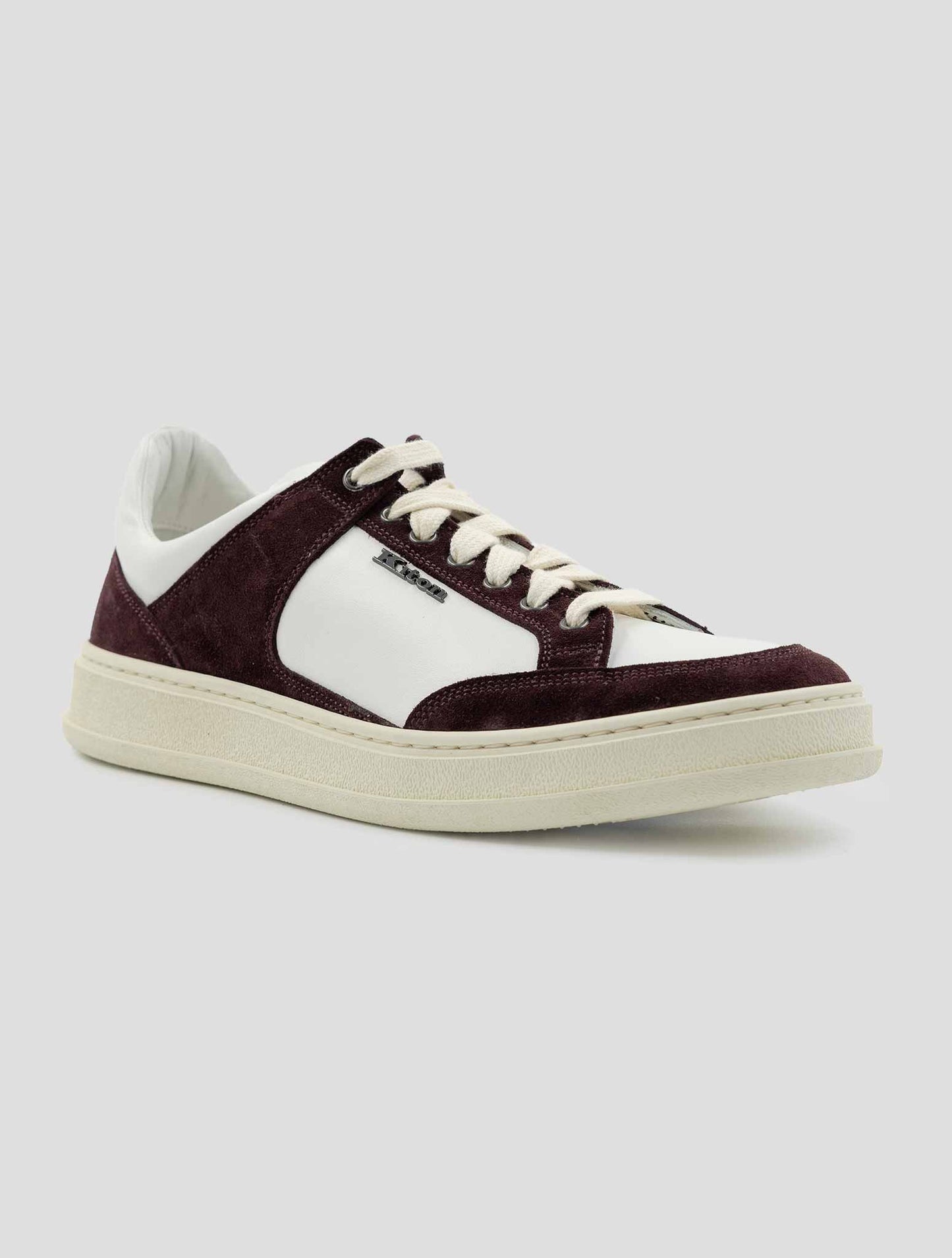 Kiton White Burgundy Leather Suede Leather Sneakers