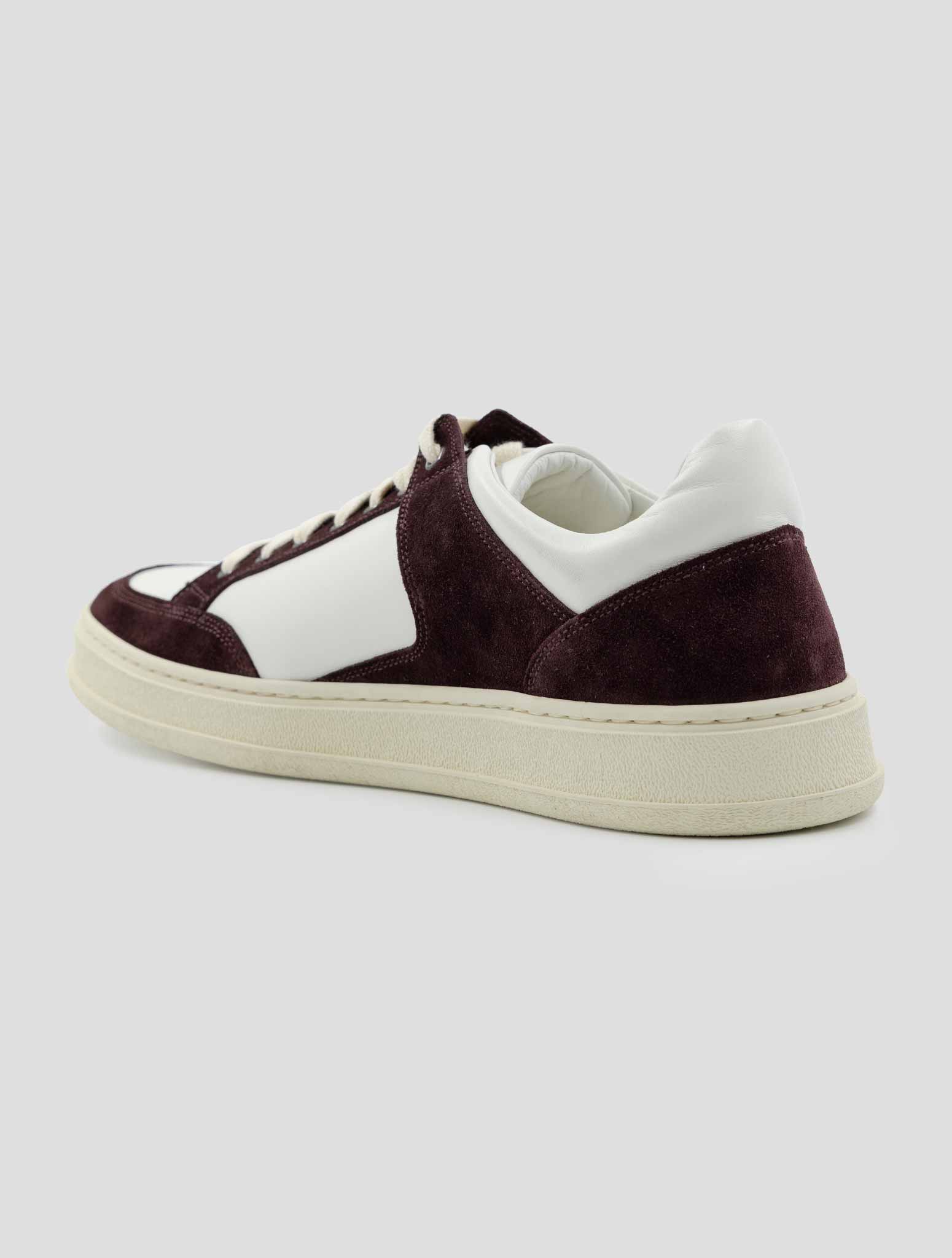 Kiton White Burgundy Leather Suede Leather Sneakers