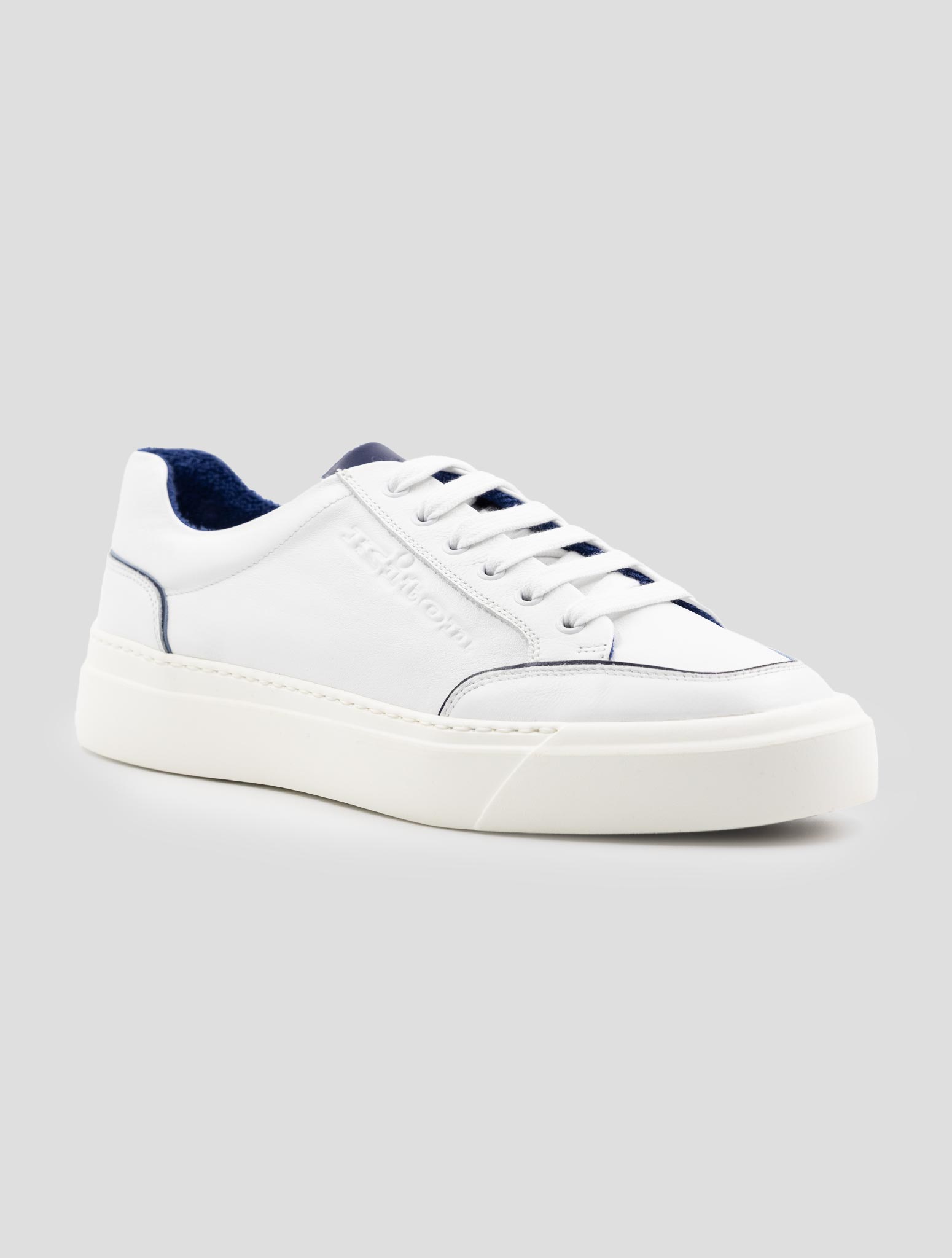Kiton Blue White Leather Sneakers