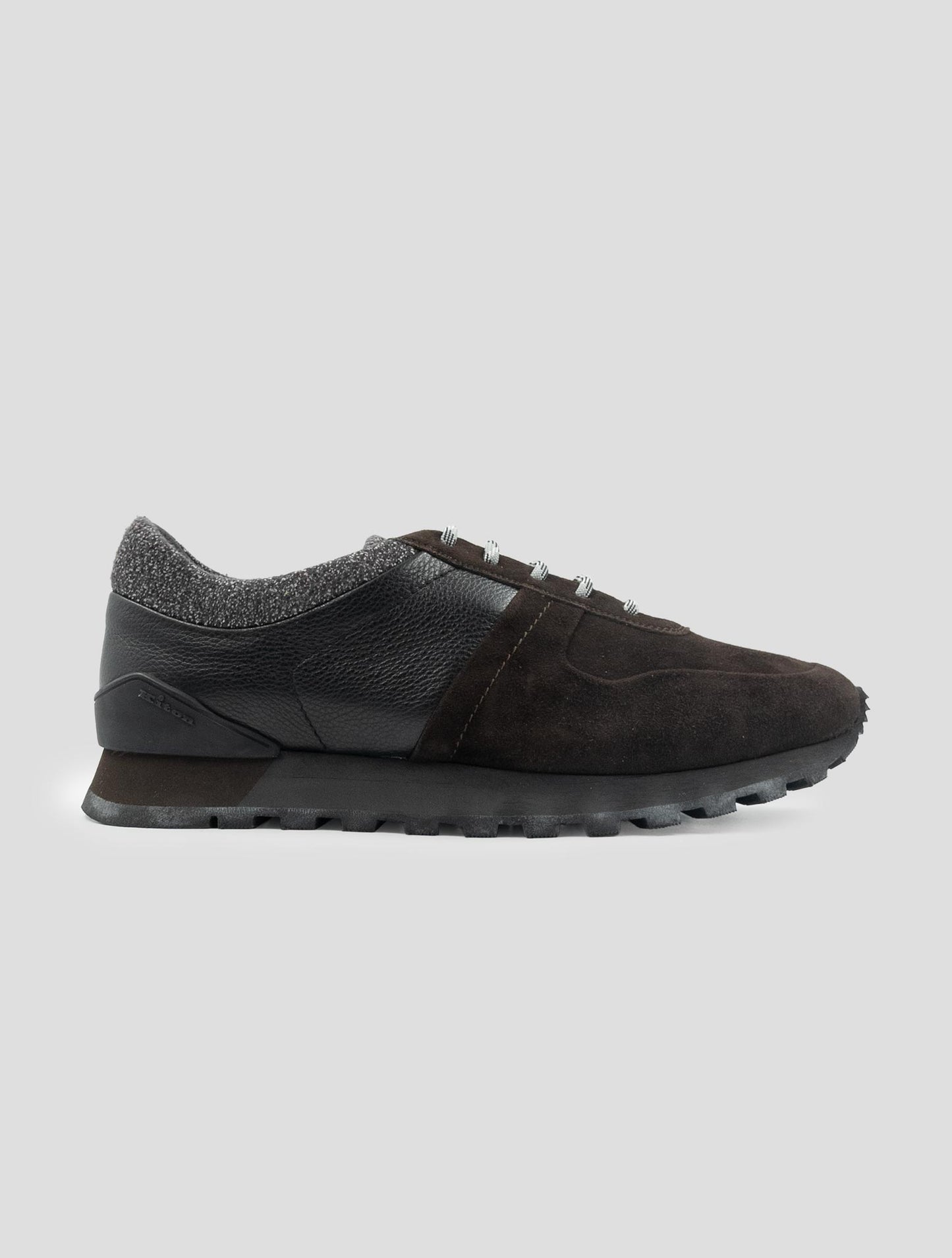 Kiton Brown Black Leather Suede Leather Sneakers