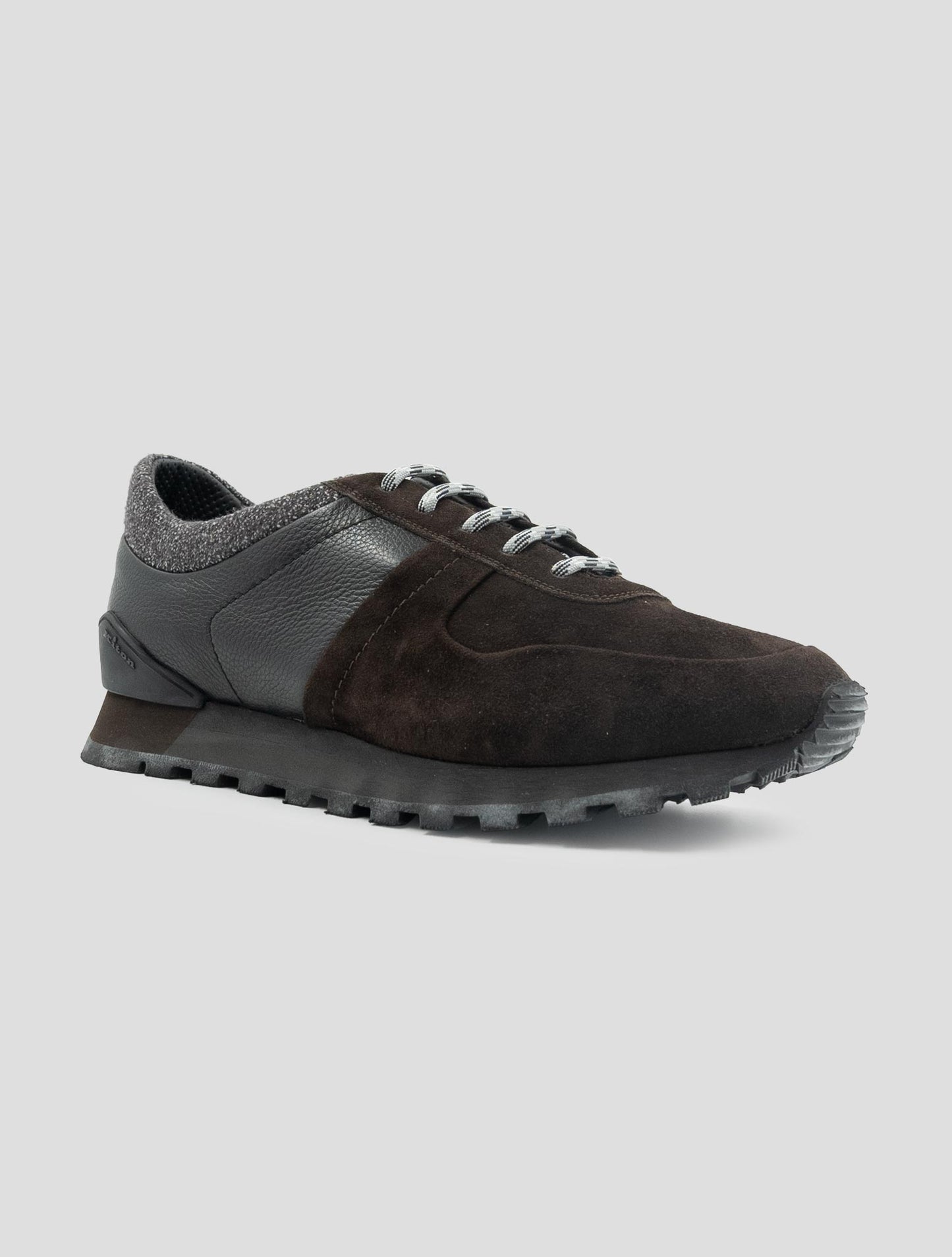 Kiton Brown Black Leather Suede Leather Sneakers