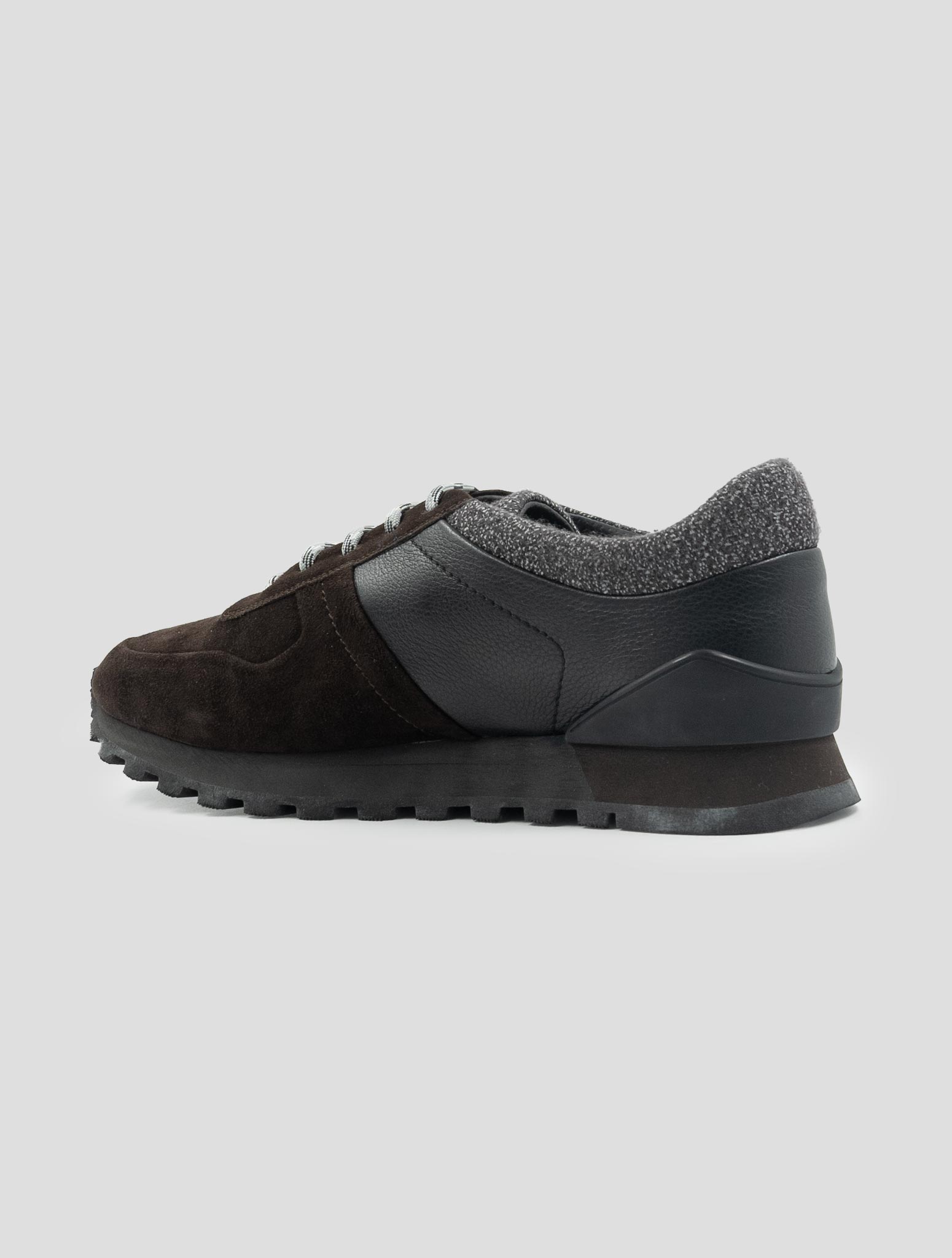 Kiton Brown Black Leather Suede Leather Sneakers