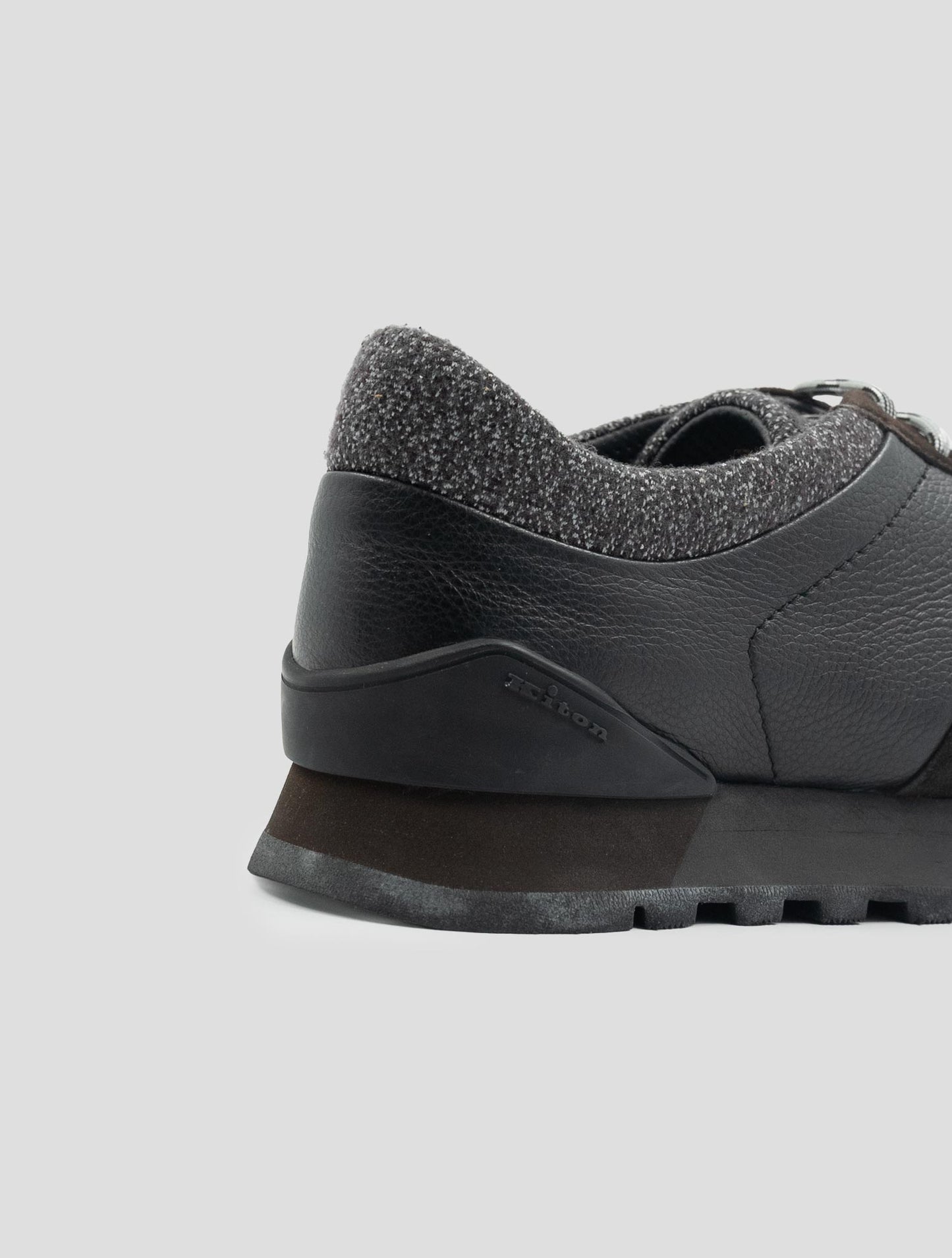 Kiton Brown Black Leather Suede Leather Sneakers
