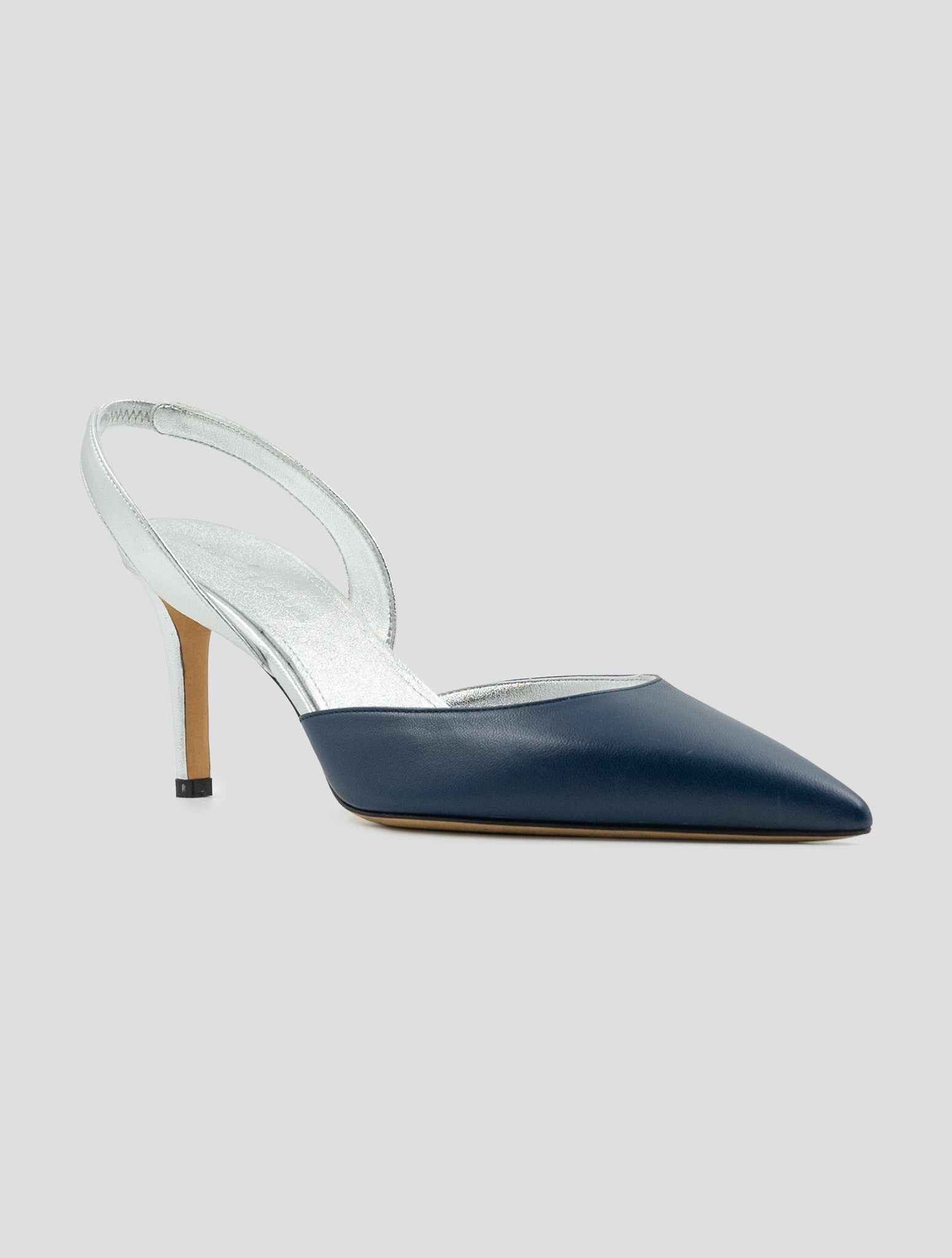 Kiton Silver Blue Leather Slingbacks