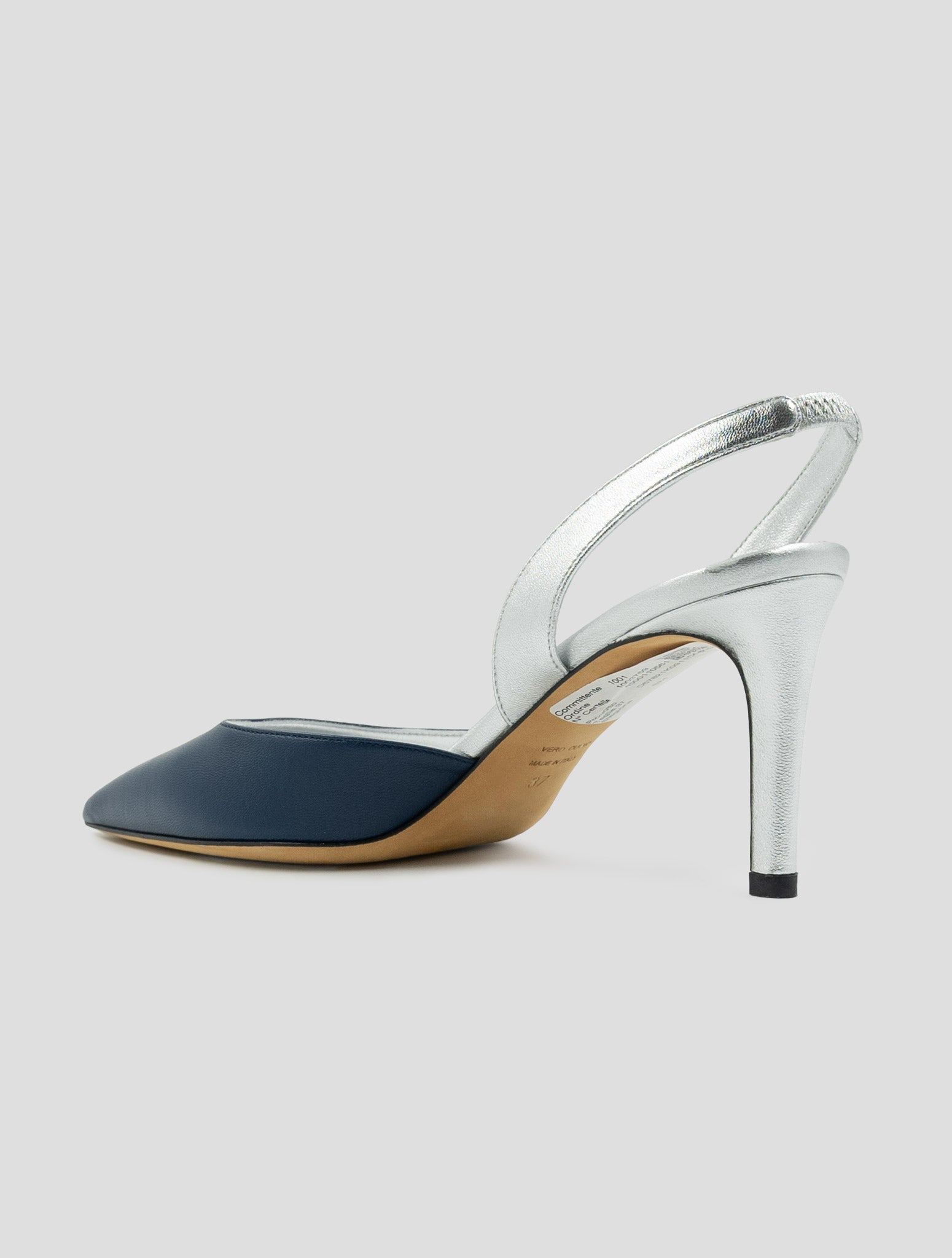 Kiton Silver Blue Leather Slingbacks