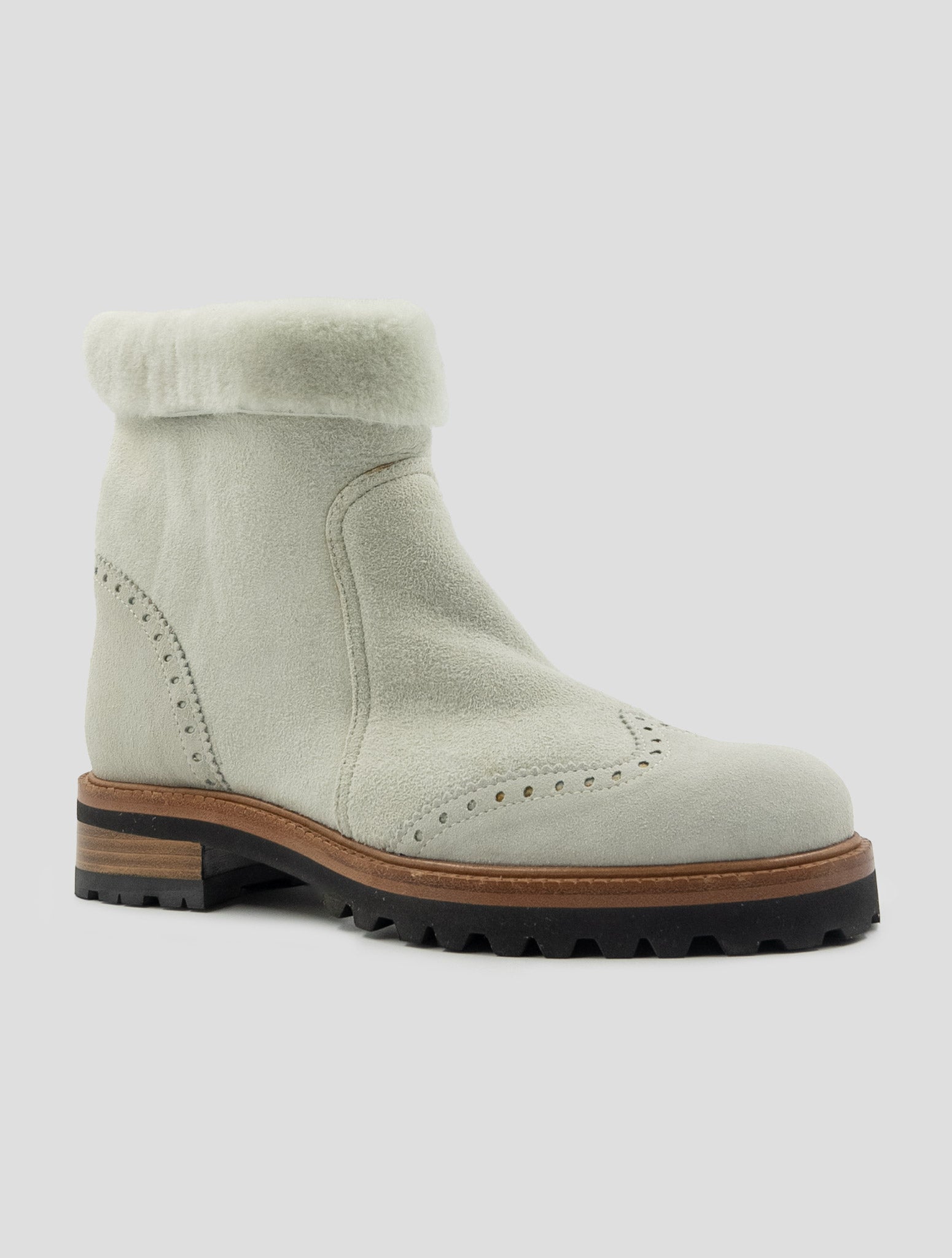 Kiton Gray Leather Shearling Boots