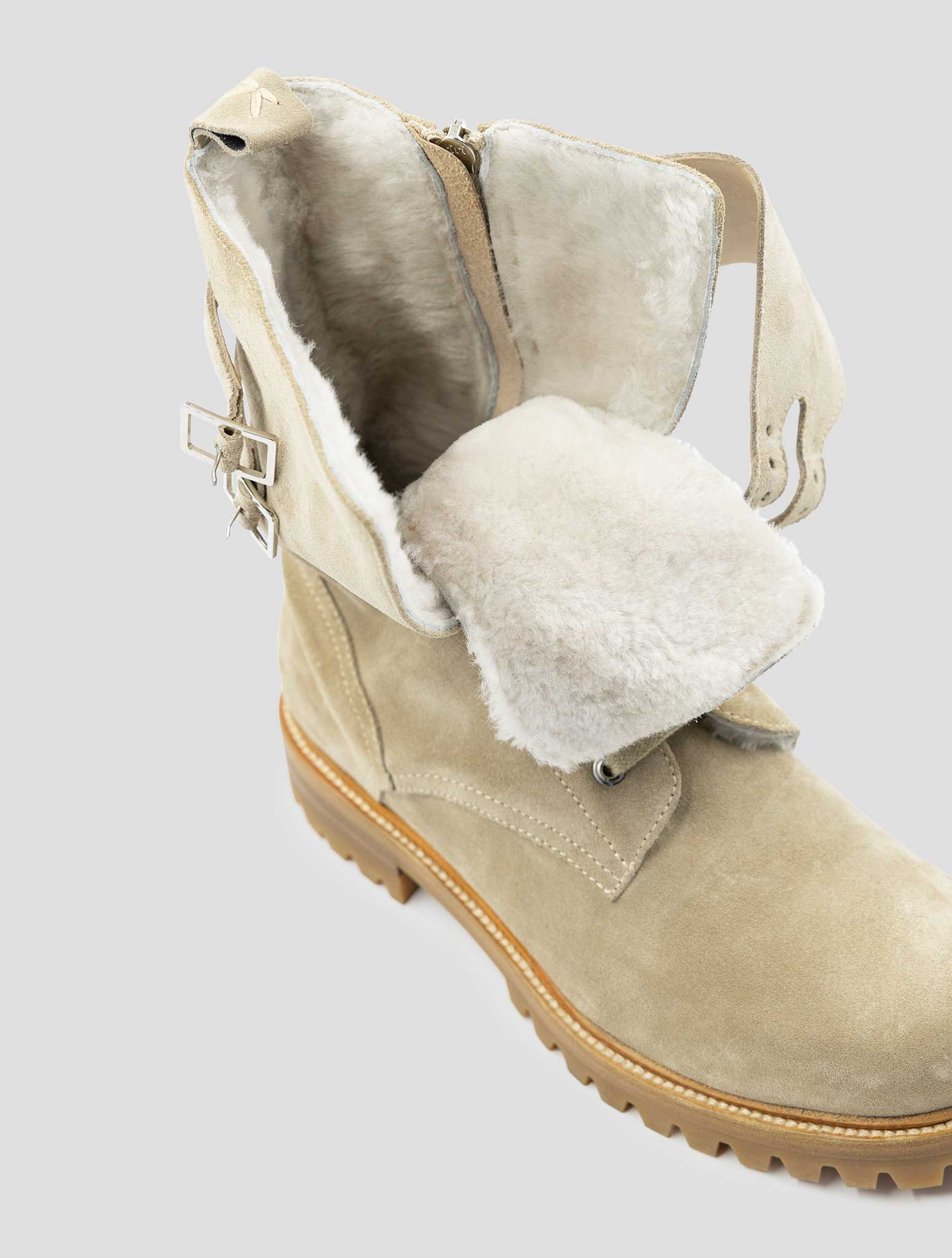 Kiton Beige Leather Suede With Fur Boots