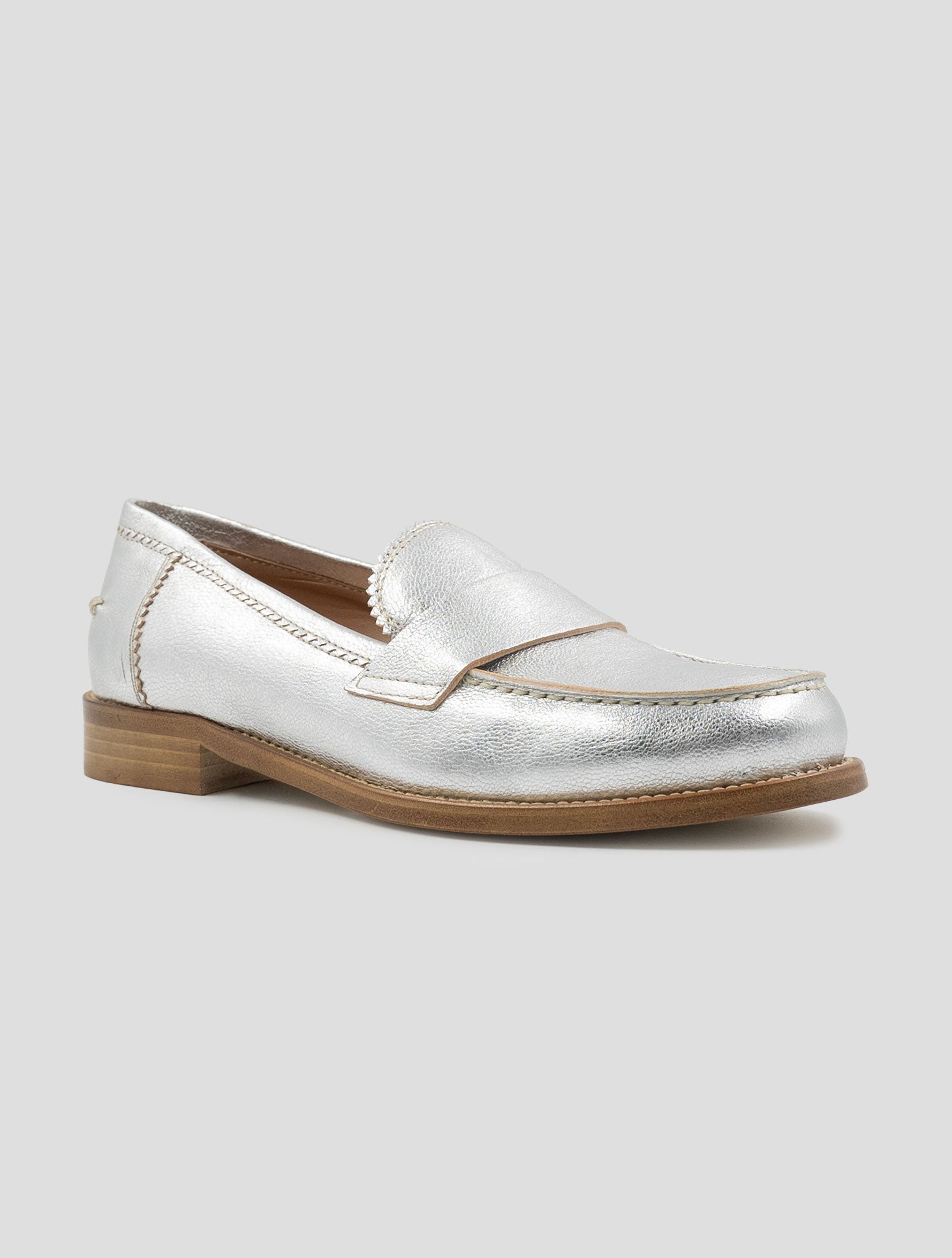 Kiton Silver Leather Loafers