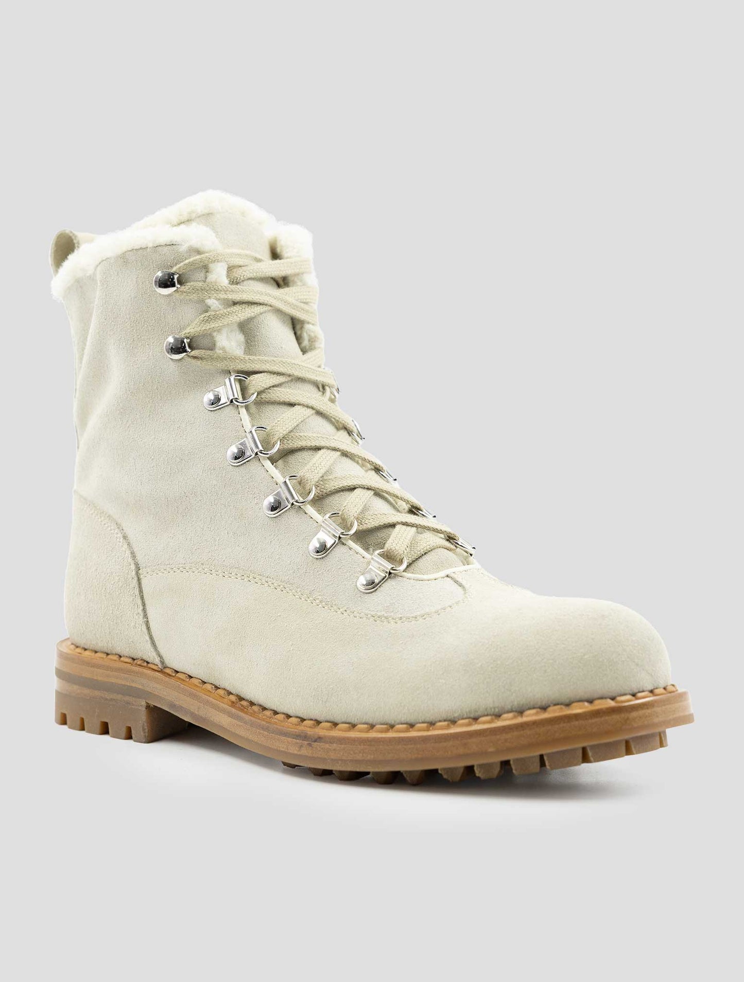 Kiton Beige Leather Shearling Boots