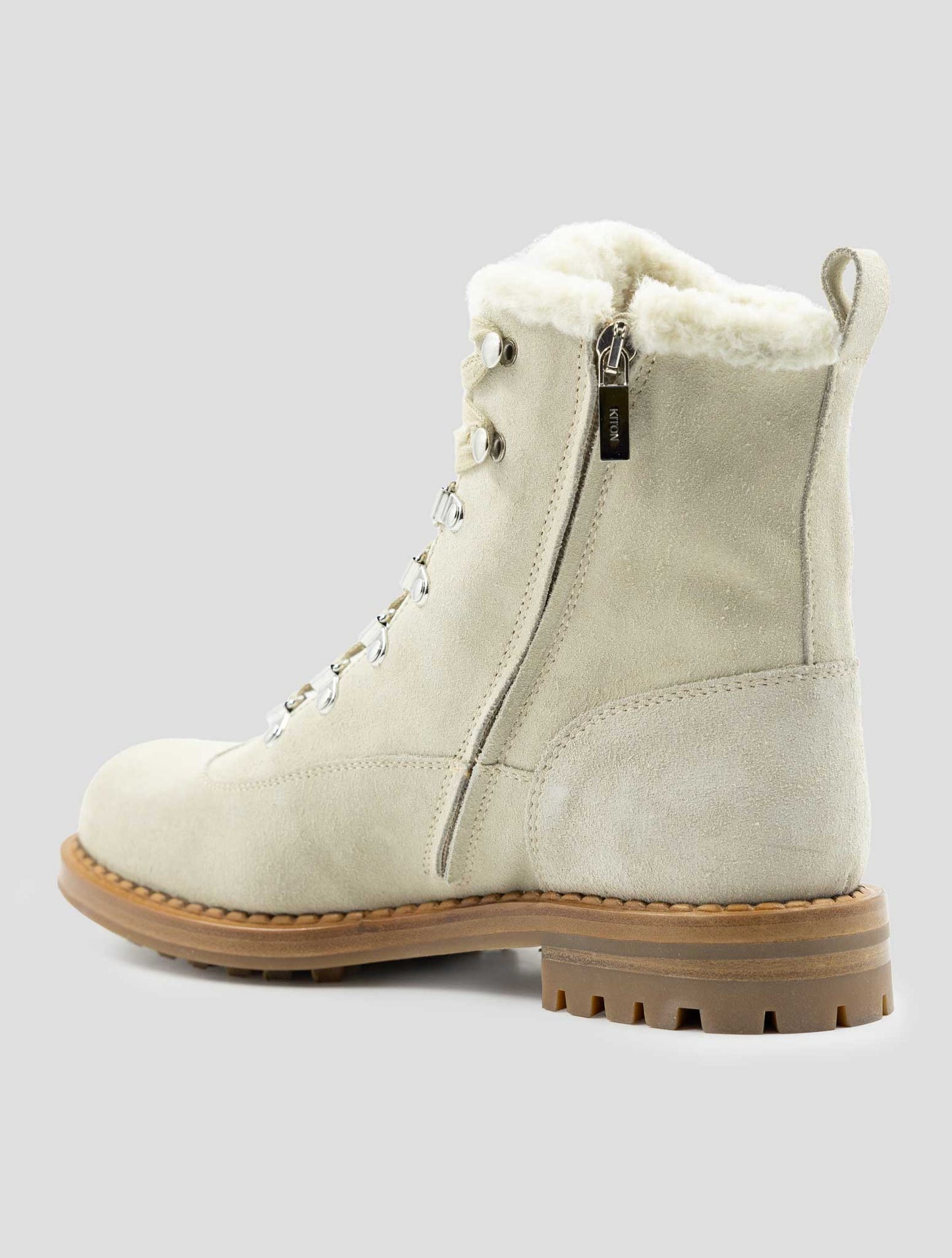 Kiton Beige Leather Shearling Boots