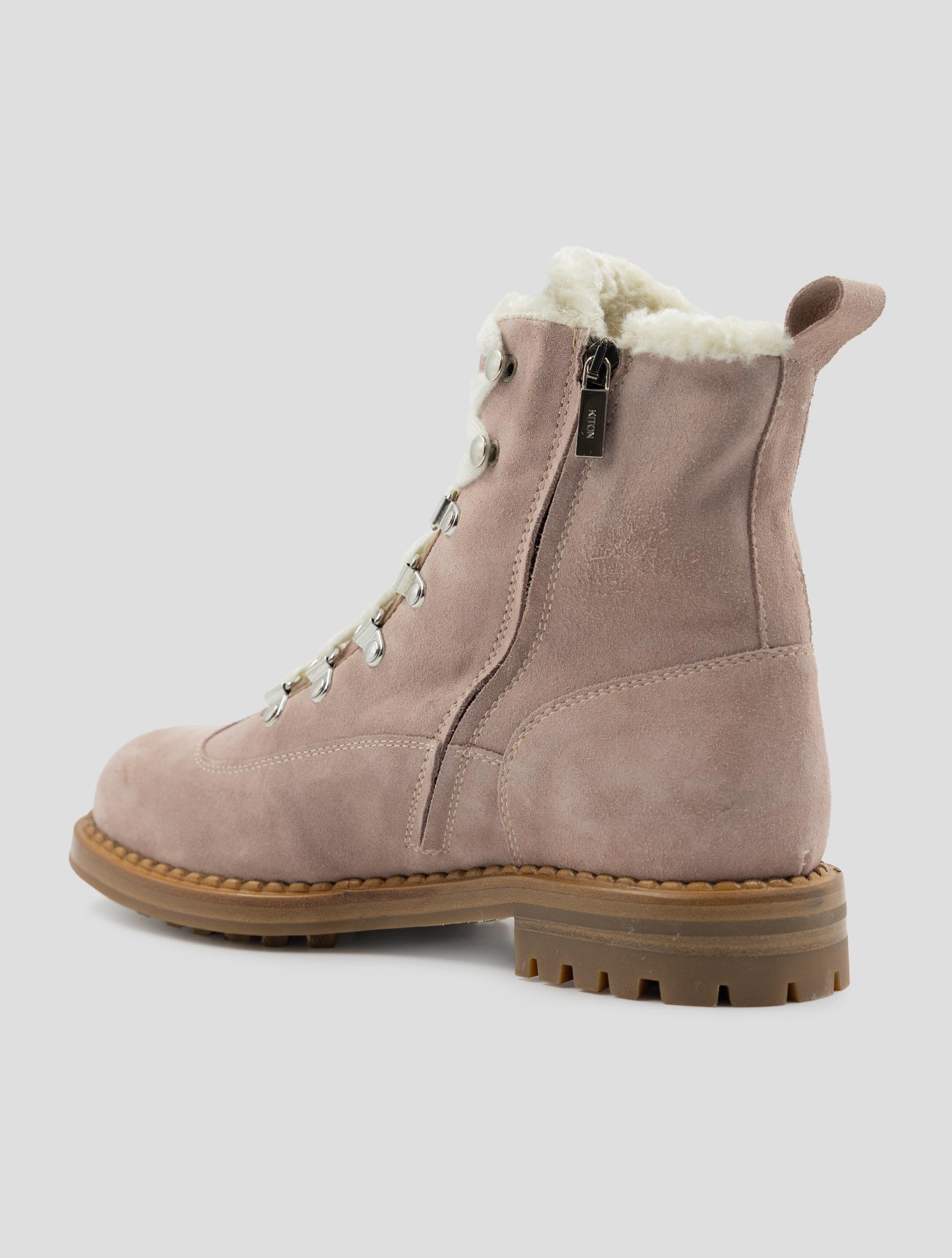 Kiton Pink Leather Shearling Boots