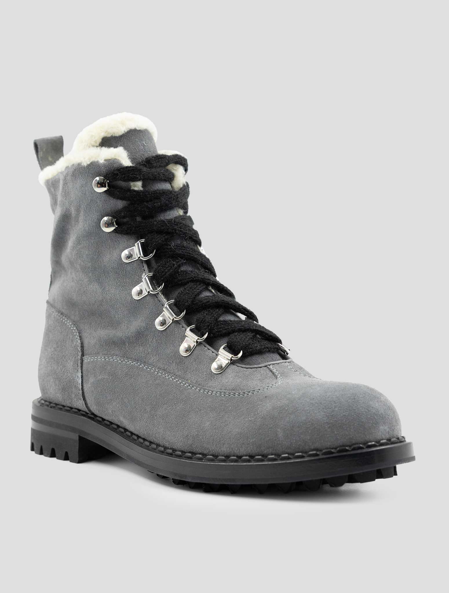 Kiton Gray Leather Suede With Fur Boots