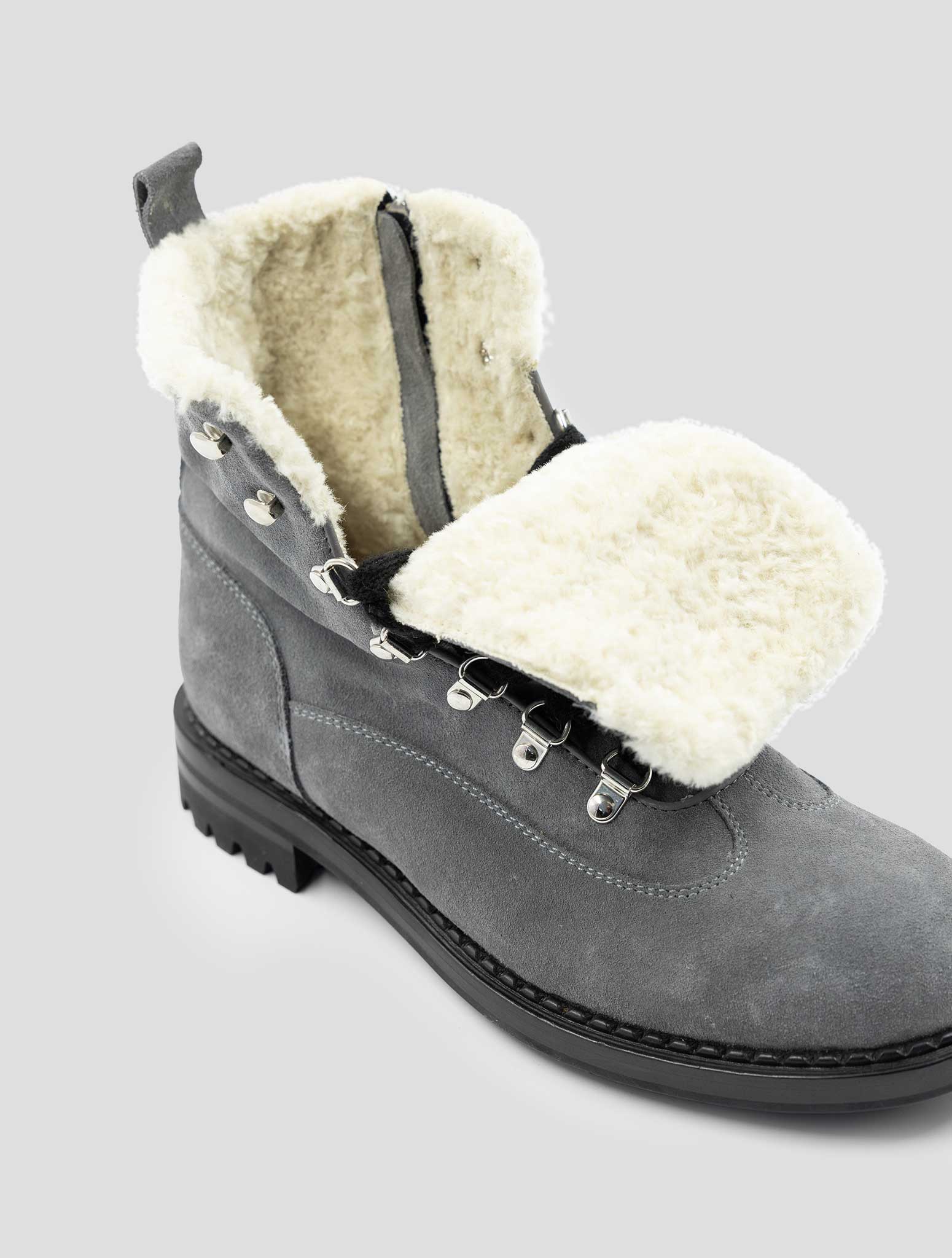 Kiton Gray Leather Suede With Fur Boots