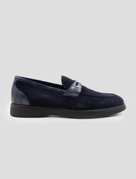 Kiton Dark Blue Leather Suede Leather Corcodile