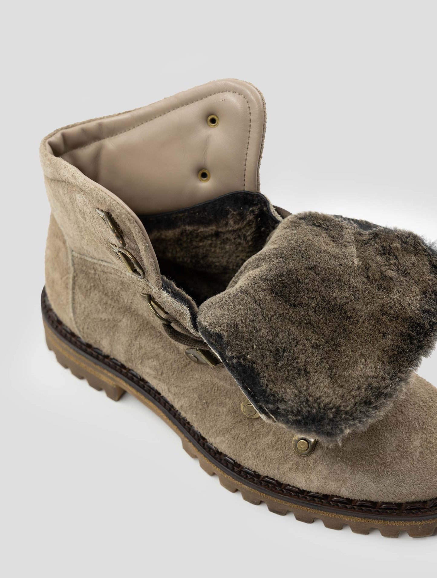 Kiton Beige Leather Suede With Fur Boots