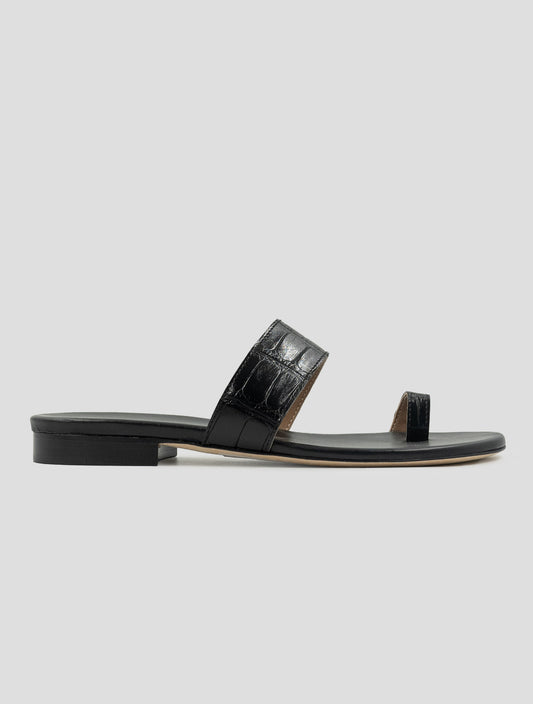Kiton Black Leather Crocodile Leather Sandals