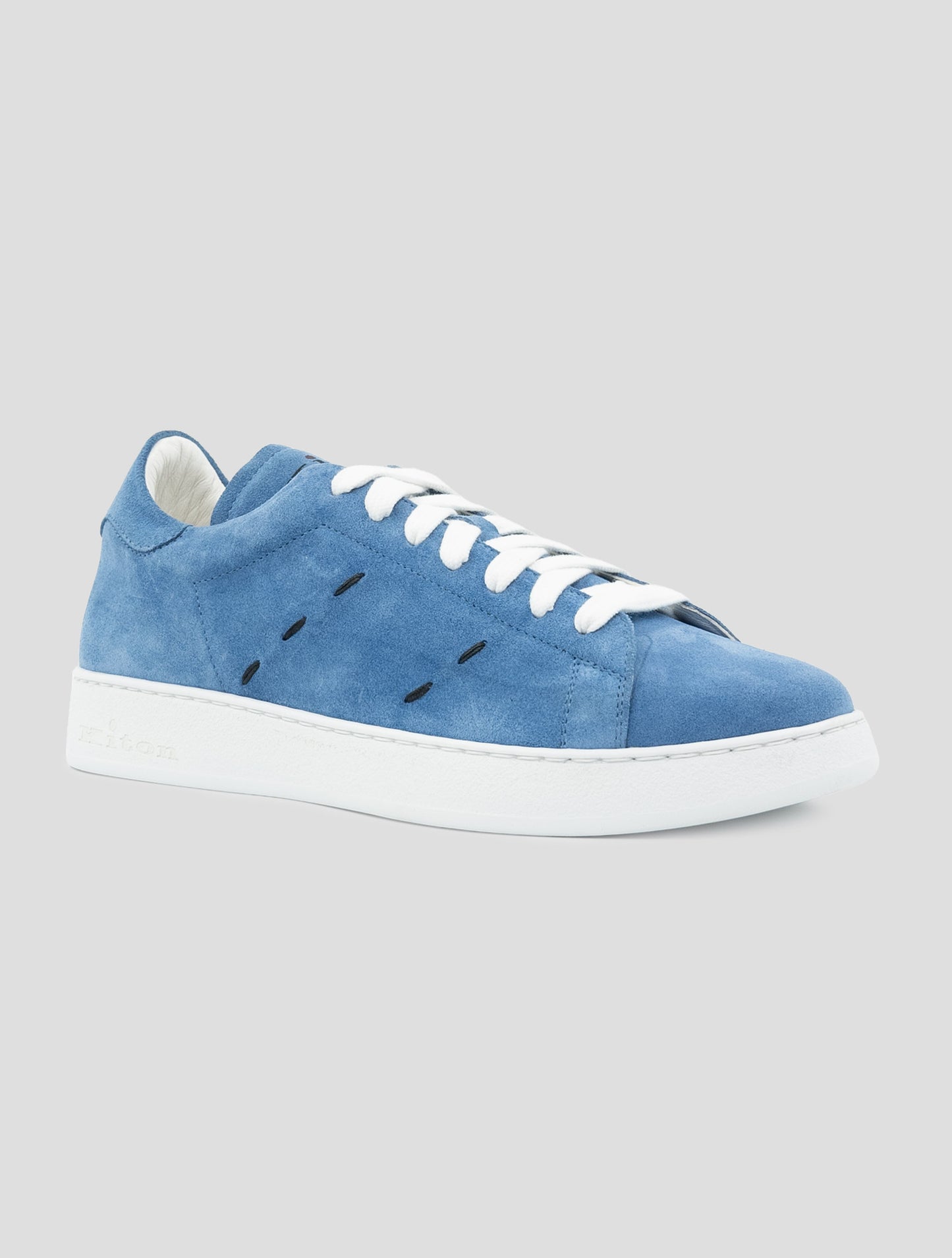 Kiton Light Blue Leather Suede Sneakers