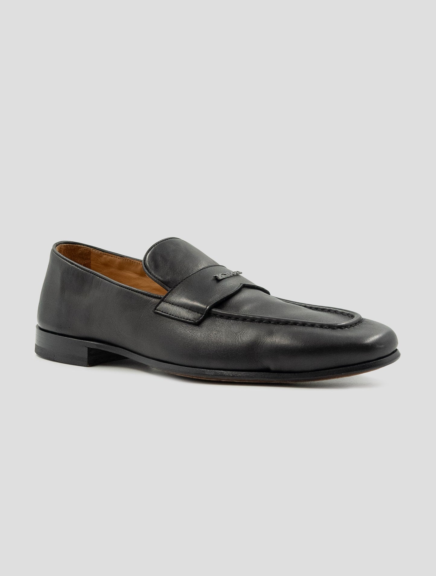 Kiton Black Leather Calf Loafers