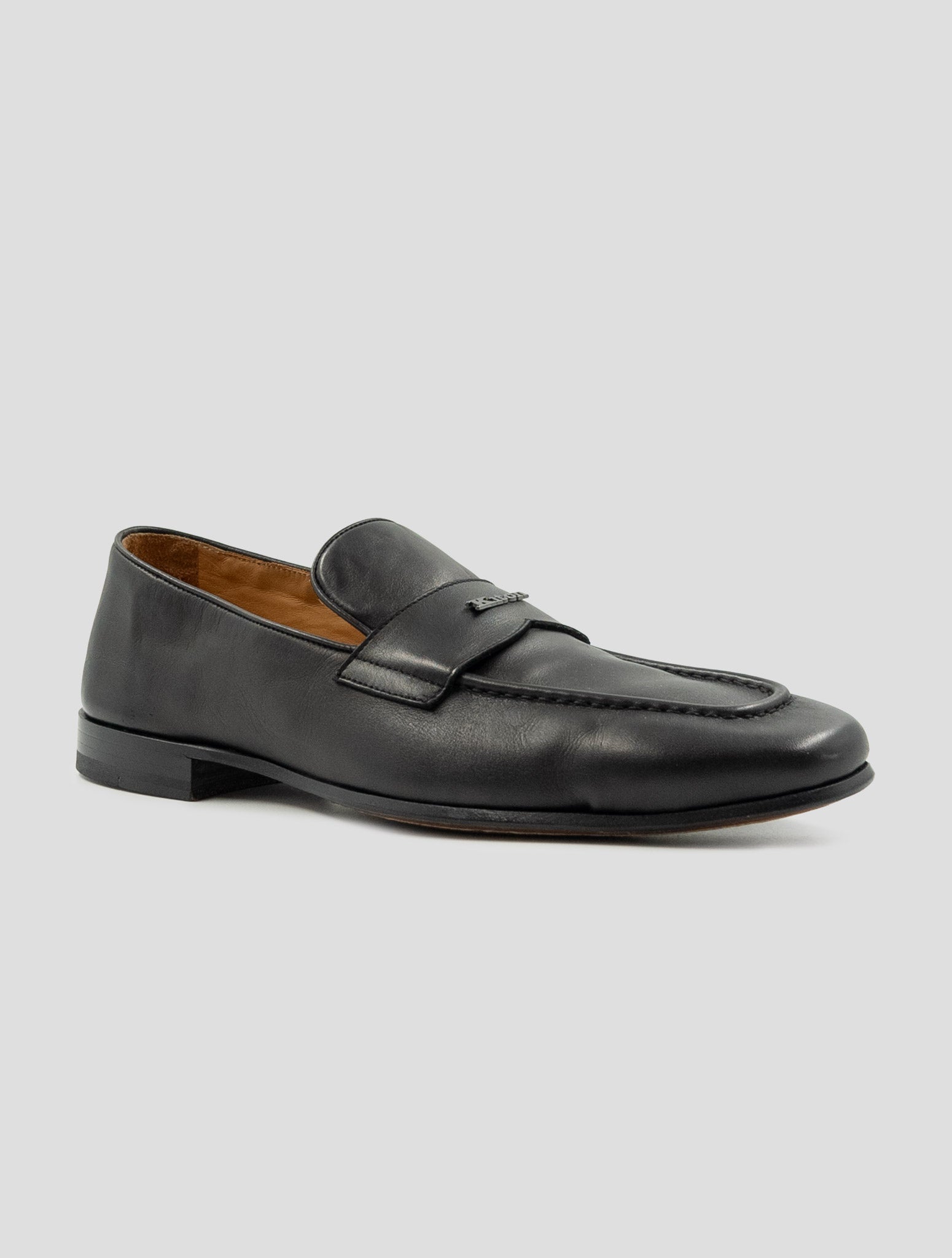 Kiton Black Leather Calf Loafers