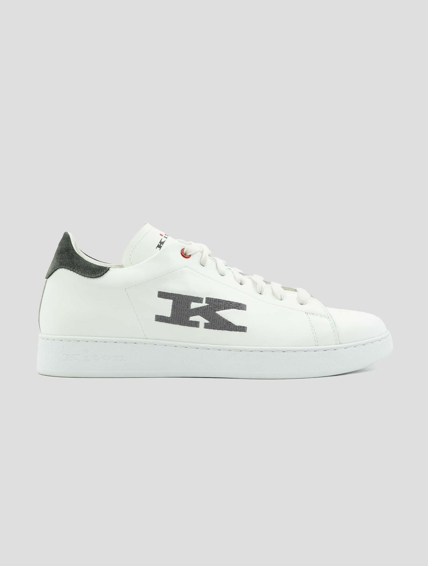 Kiton White Gray Leather Sneakers