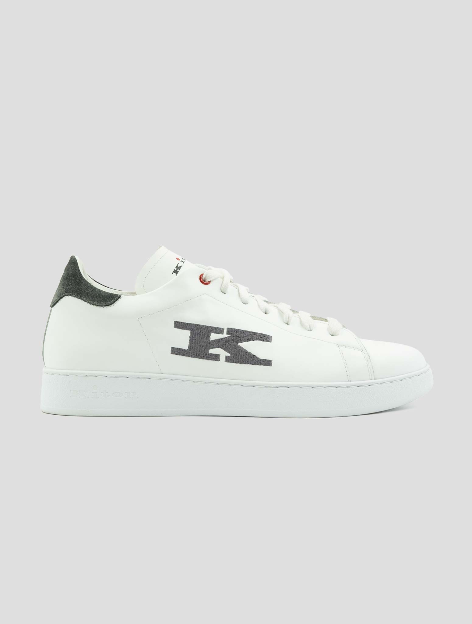 Kiton White Gray Leather Sneakers