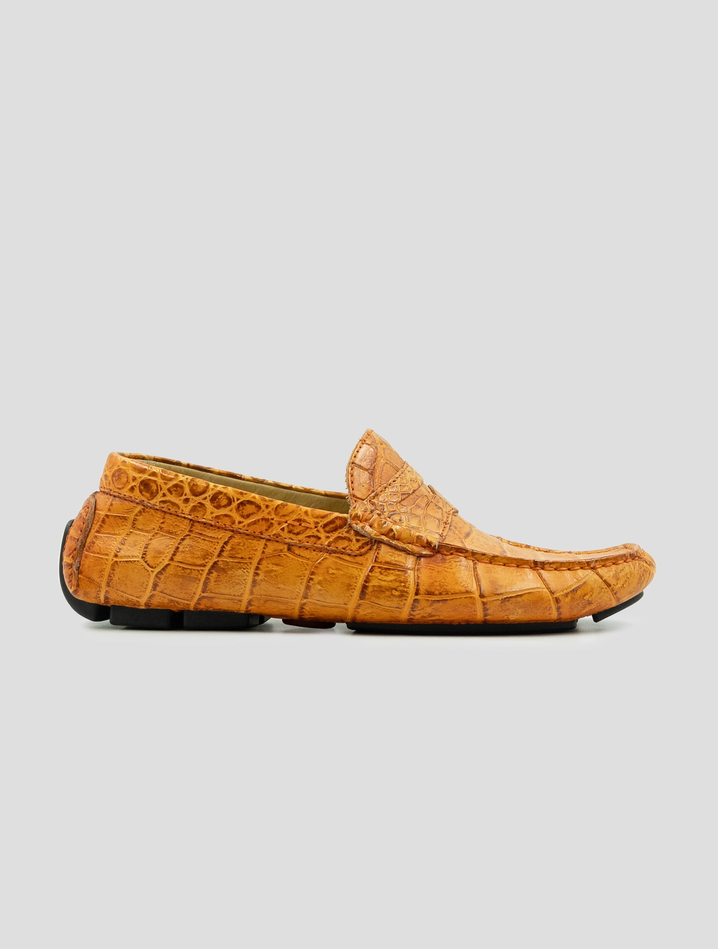 Kiton Orange Leather Crocodile Loafers