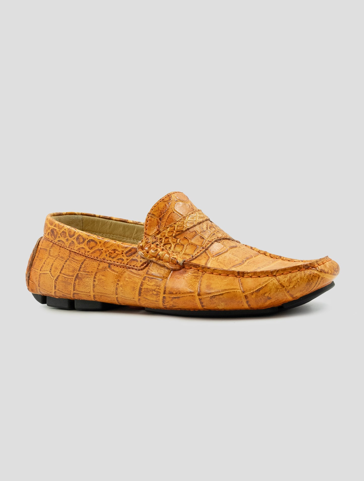 Kiton Orange Leather Crocodile Loafers