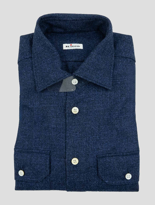 Kiton Blue Virgin Wool Silk Linen Shirt