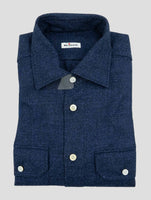 Kiton Blue Virgin Wool Silk Linen Shirt