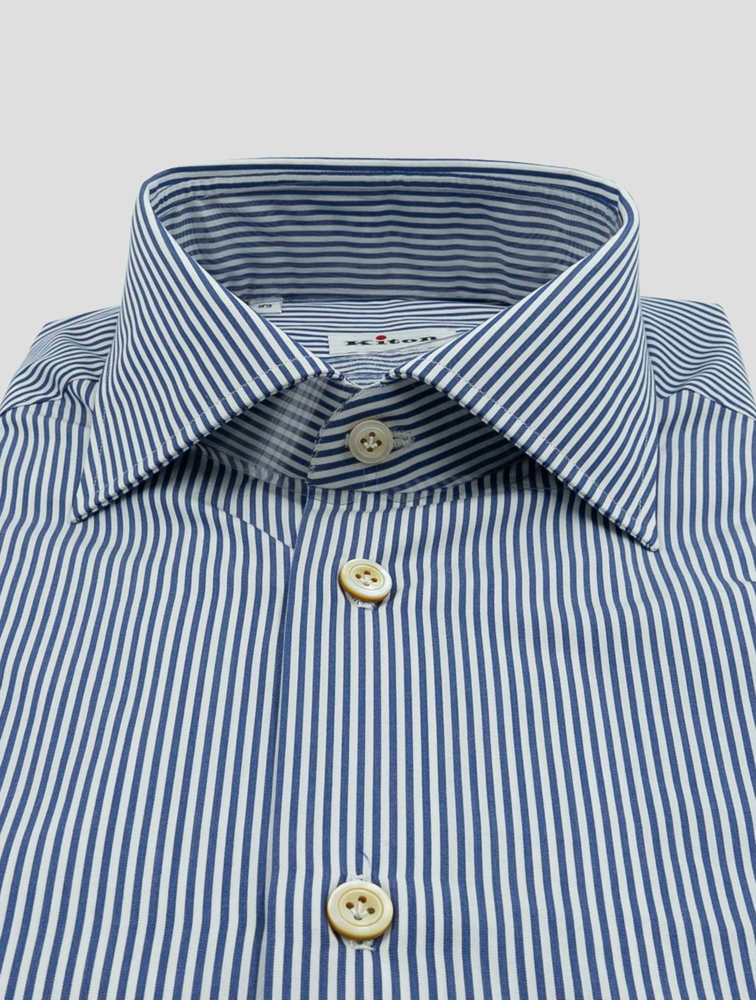 Kiton Blue White Cotton Shirt