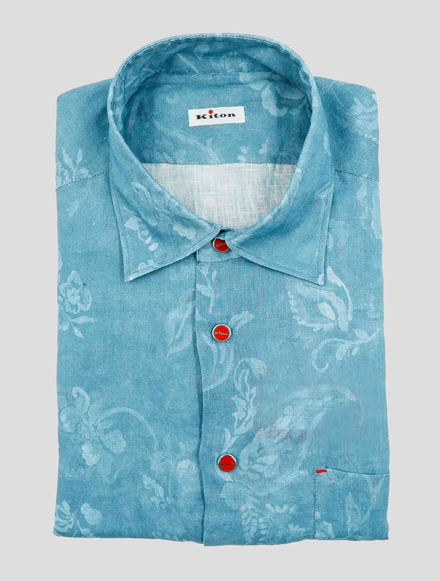 Kiton Blue Linen Nerano Shirt