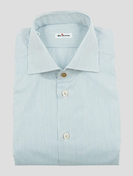Kiton White Blue Cotton Shirt
