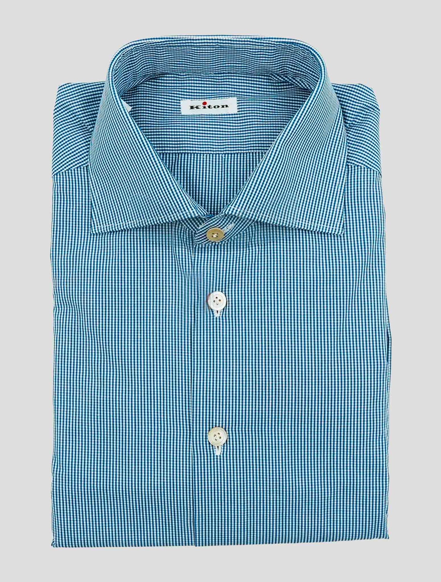 Kiton Blue White Cotton Shirt