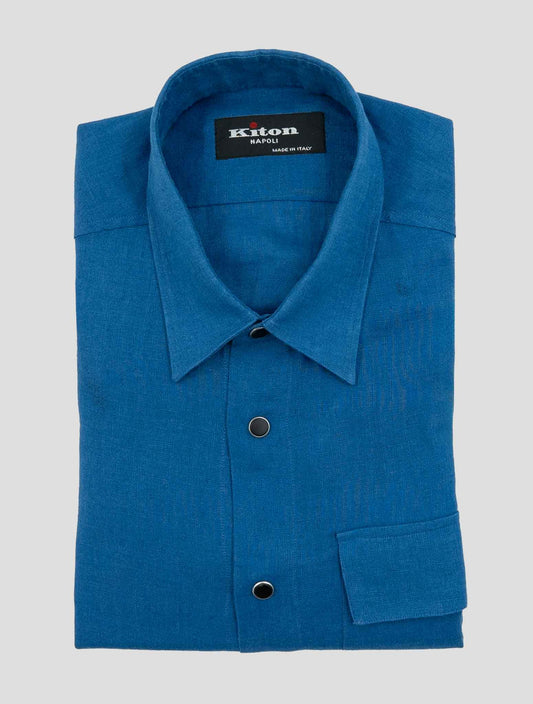 Kiton Blue Linen Buba Shirt