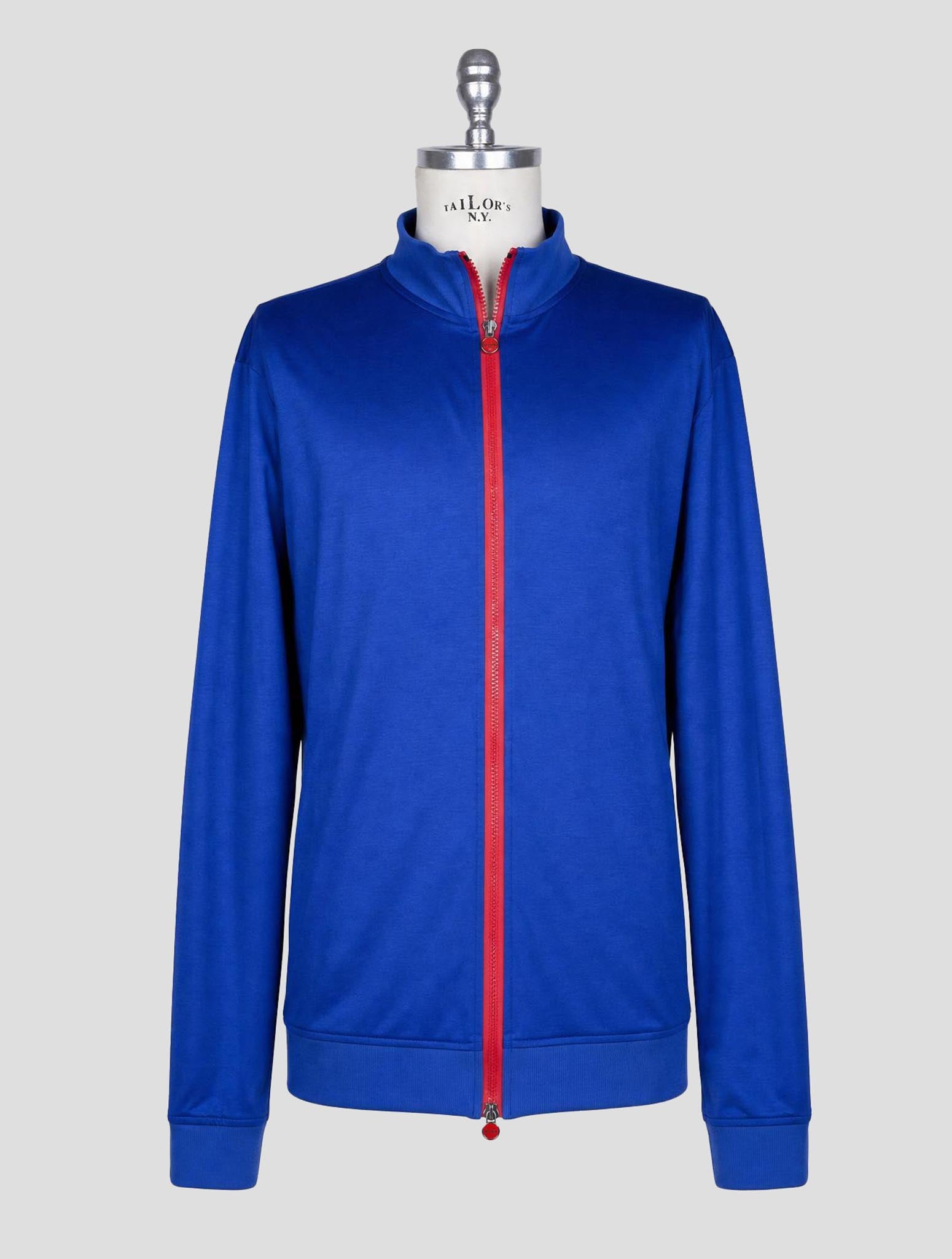 Kiton Blue Cotton Sweater Full Zip