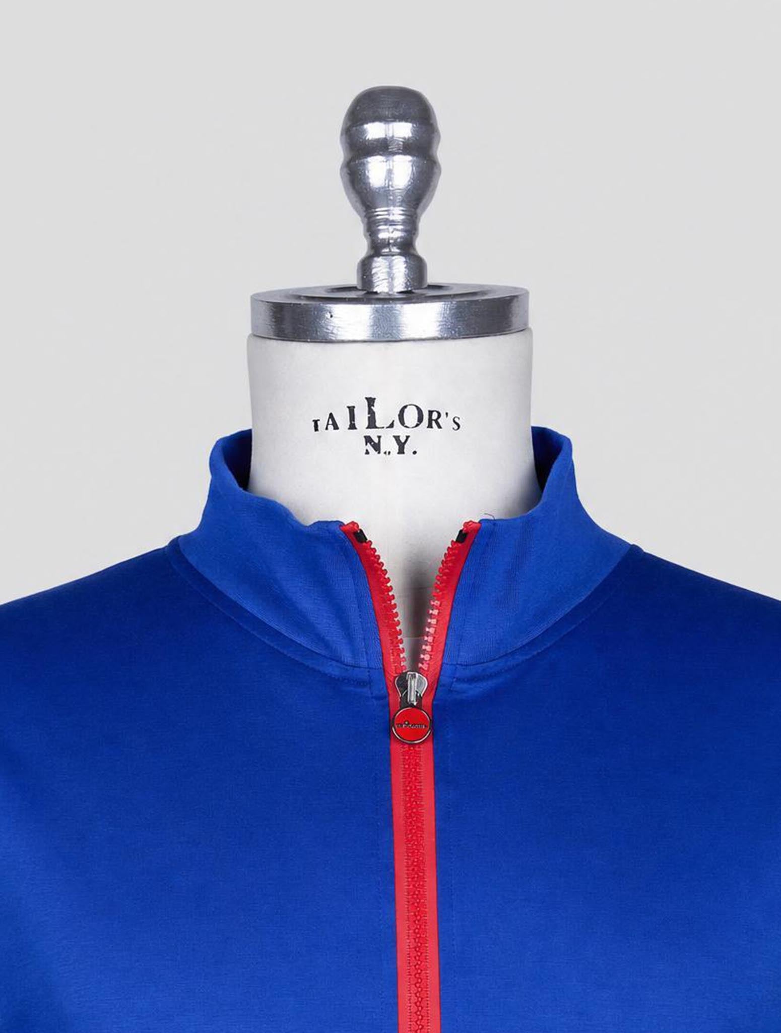 Kiton Blue Cotton Sweater Full Zip