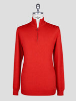 Kiton Red Cashmere Silk Sweater Half Zip