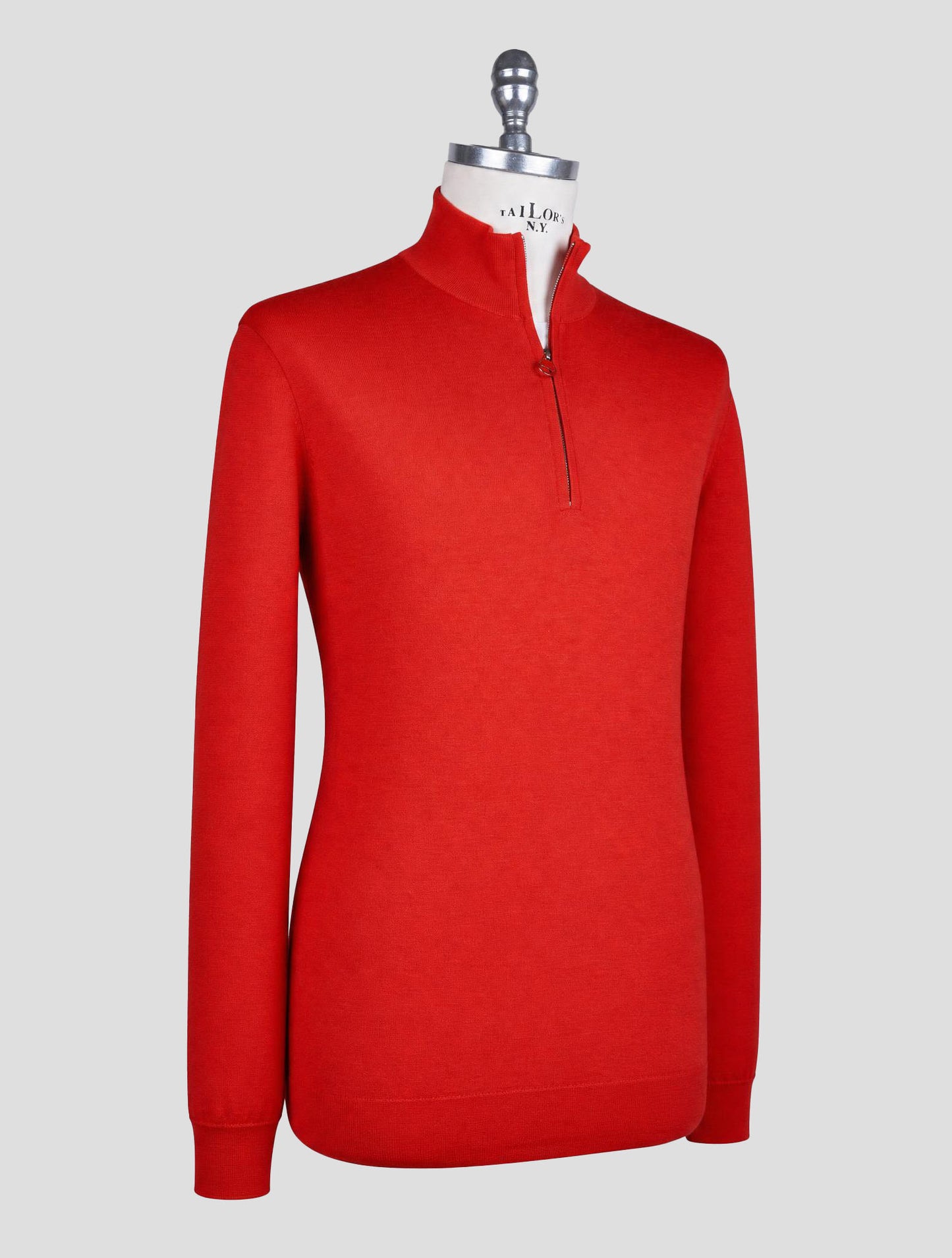 Kiton Red Cashmere Silk Sweater Half Zip