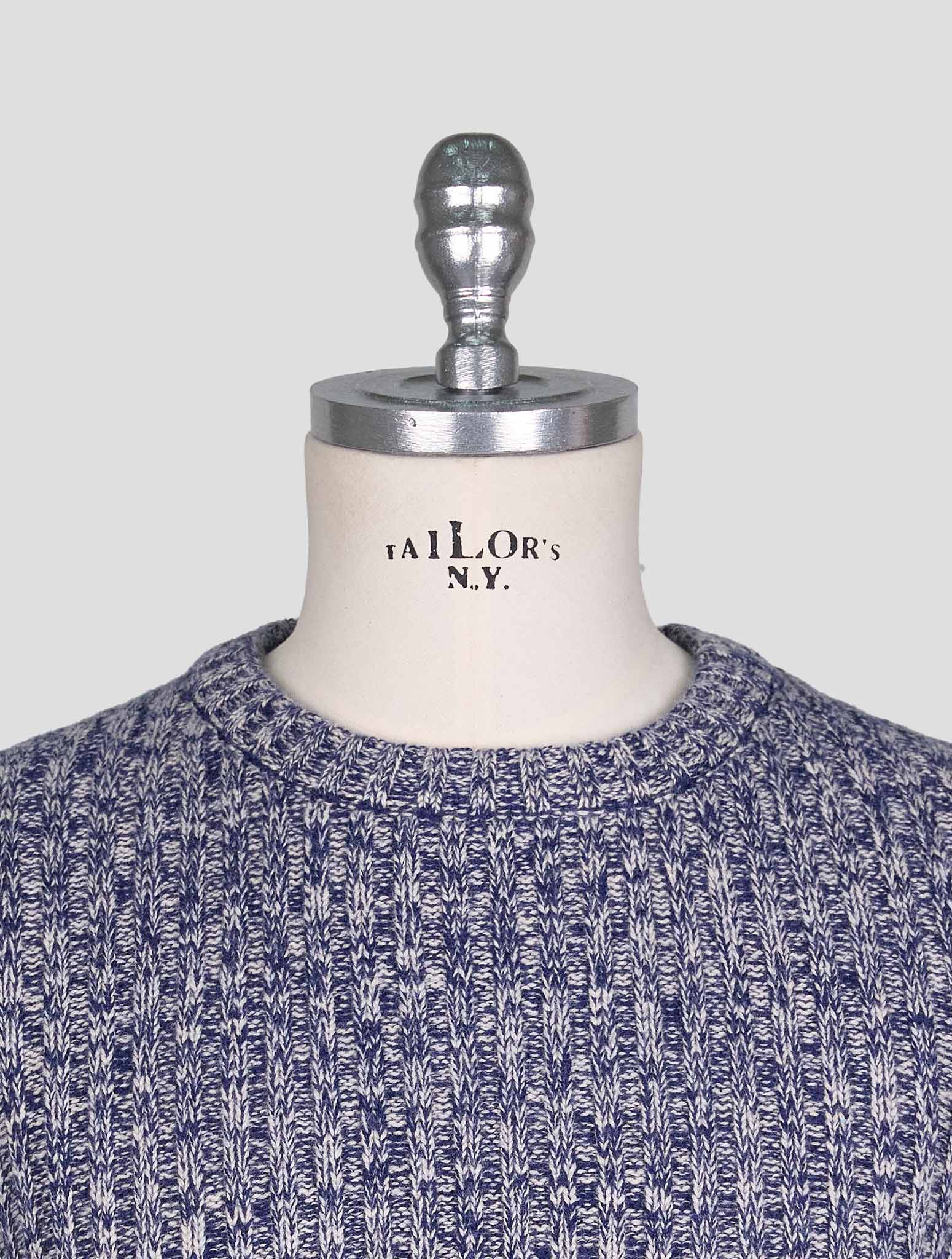 Kiton Blue White Cashmere Sweater Crewneck