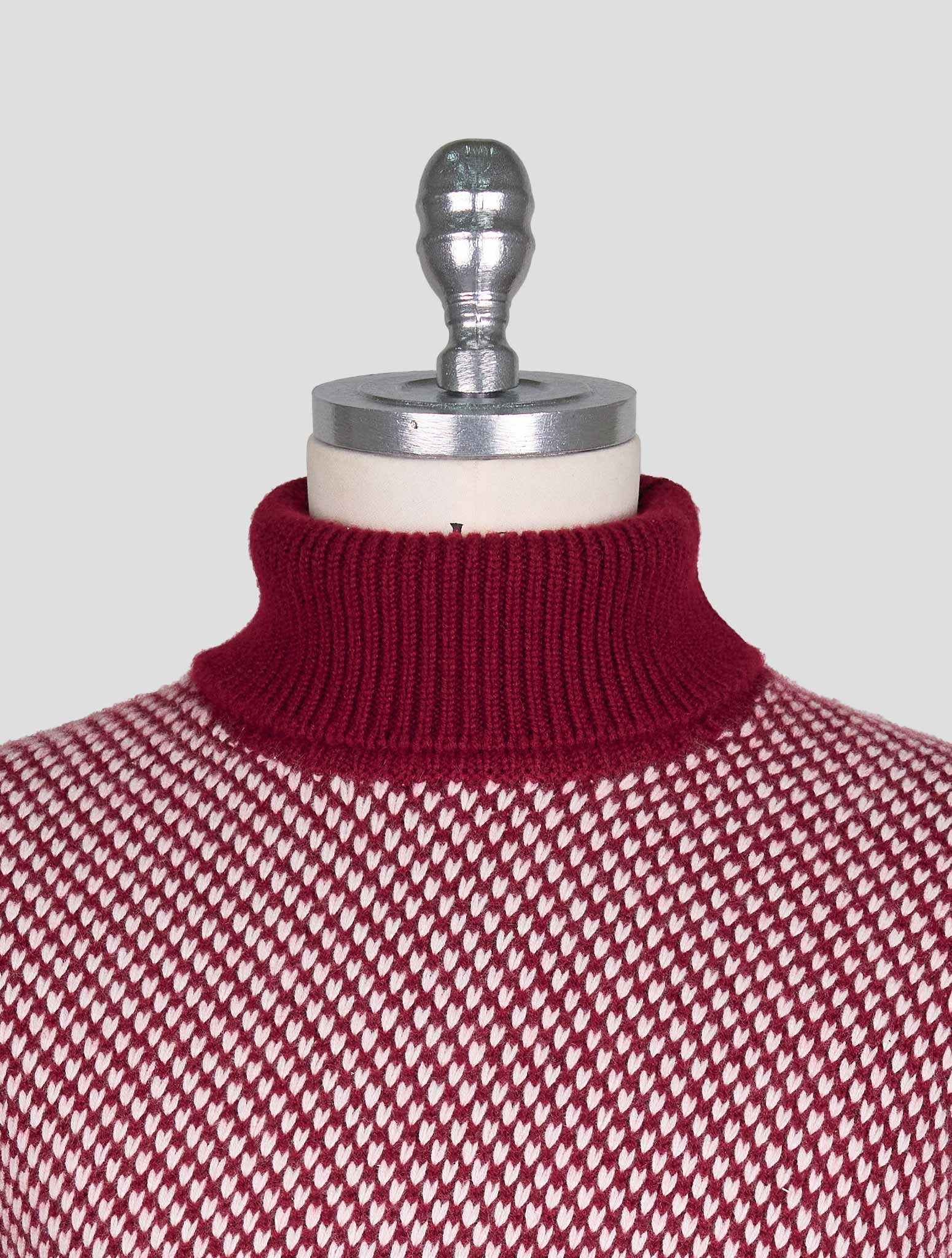 Kiton Burgundy White Cashmere Sweater Crewneck