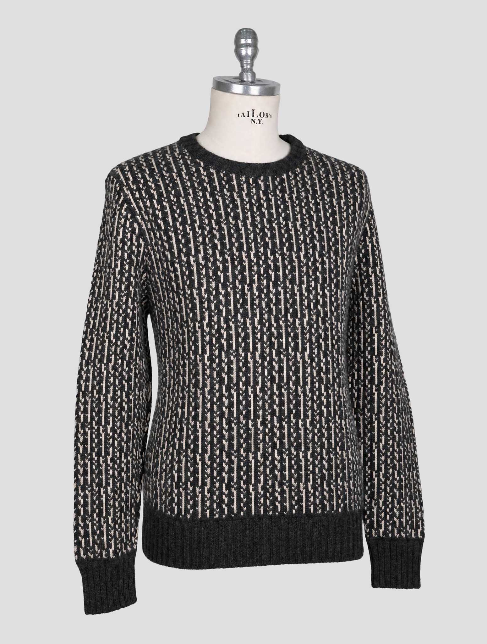Kiton Gray White Cashmere Sweater Crewneck