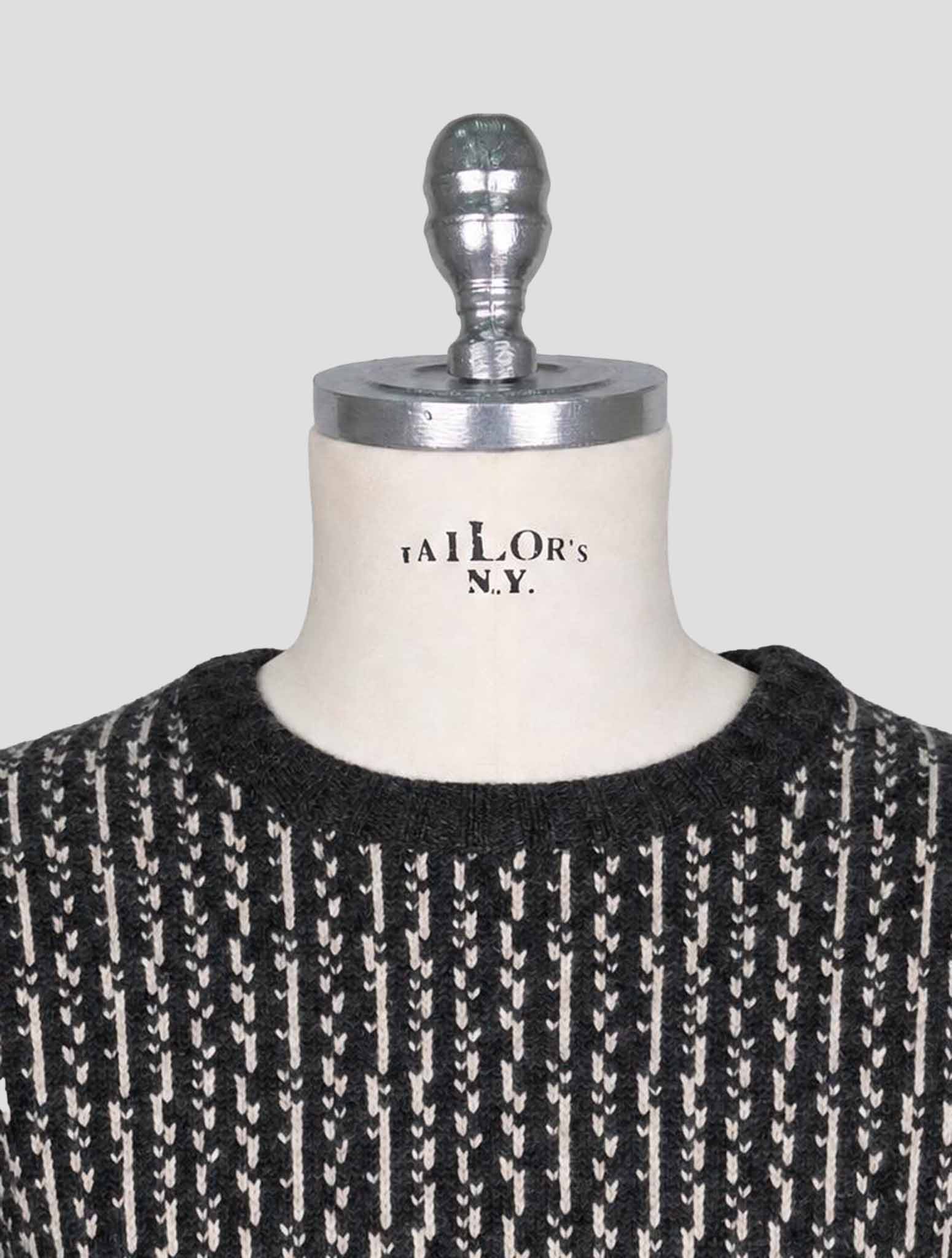 Kiton Gray White Cashmere Sweater Crewneck