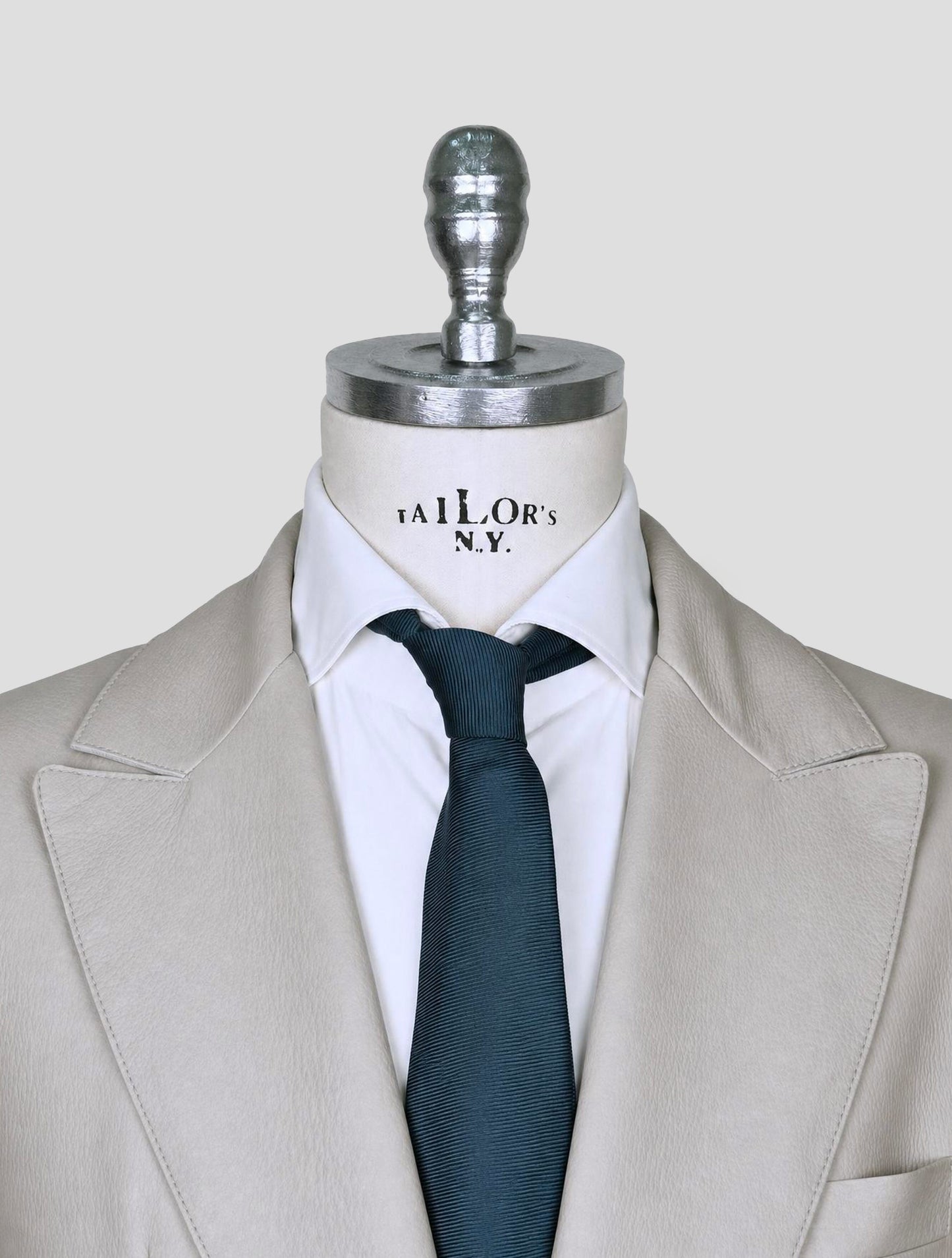 Kiton Gray Leather Deer Double Breasted Overcoat