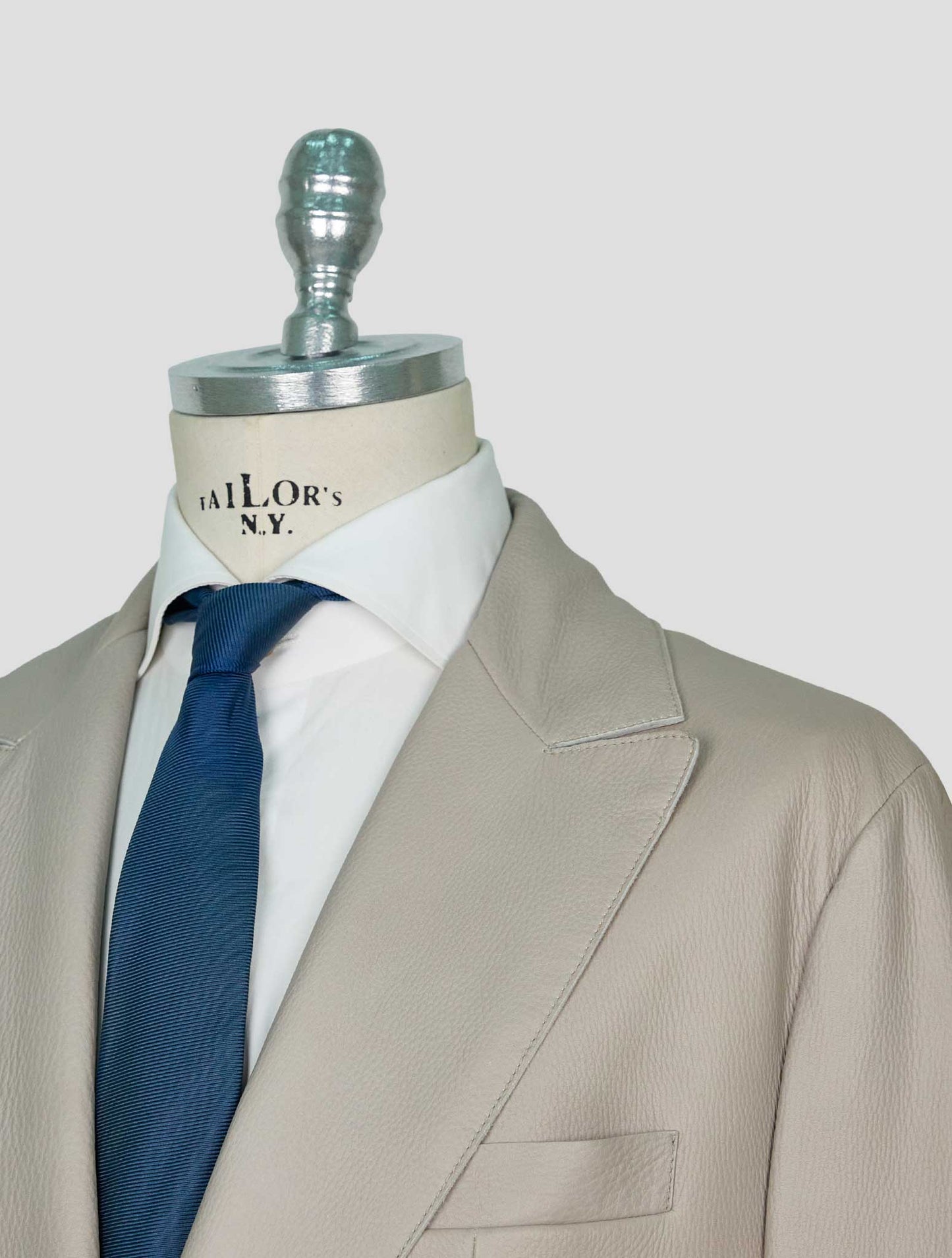 Kiton Gray Leather Deer Double Breasted Overcoat