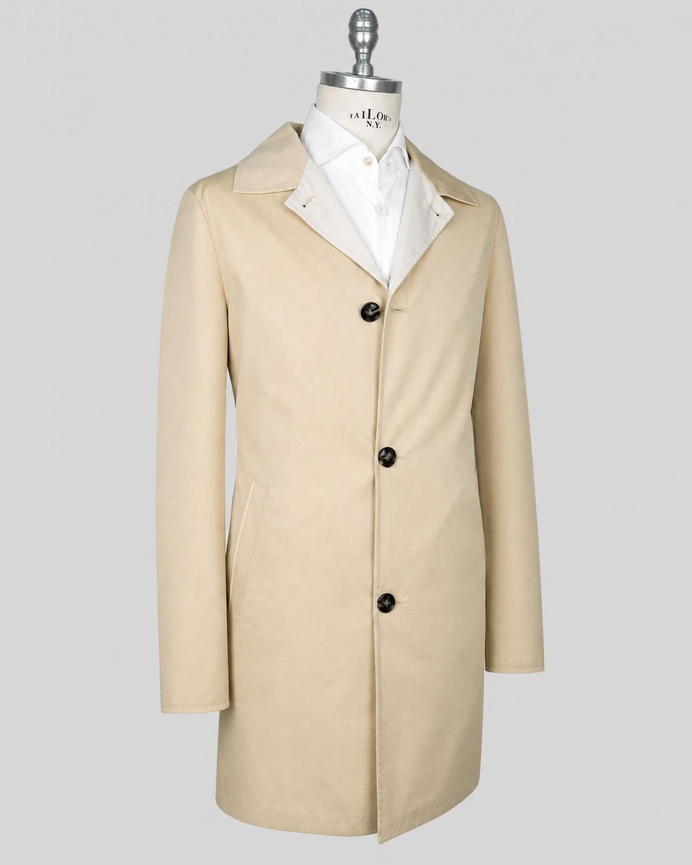 Kiton Beige Cotton Virgin Wool Overcoat