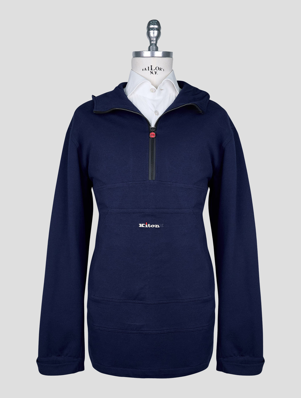 Kiton Blue Cotton Ea Sweater Hoodie